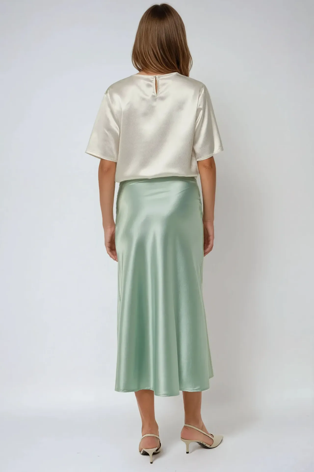 High-Waist Satin Midi Skirt