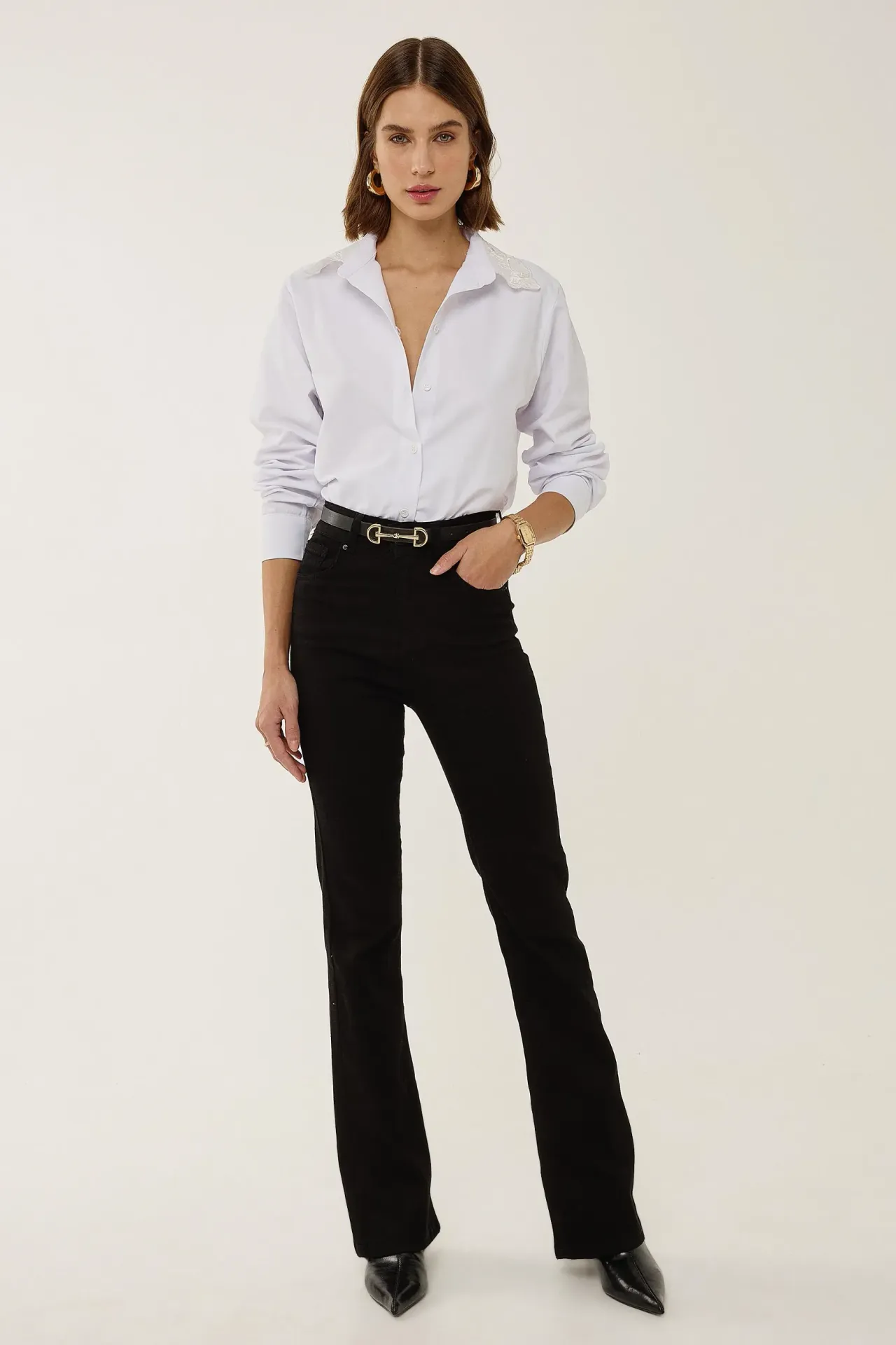 Poplin Shirt with Embroidered Collar