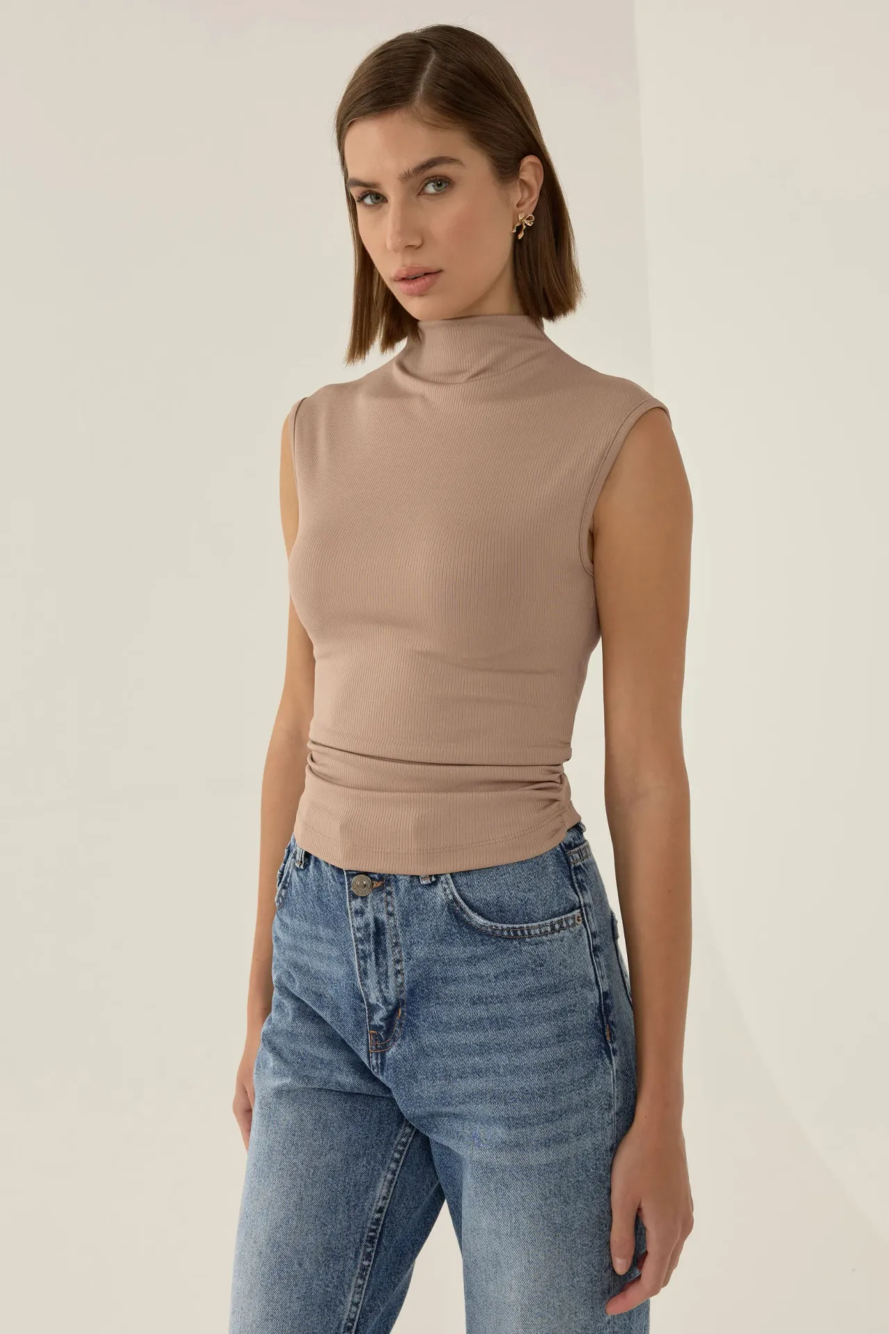 Ruched Half Turtleneck Crop Top