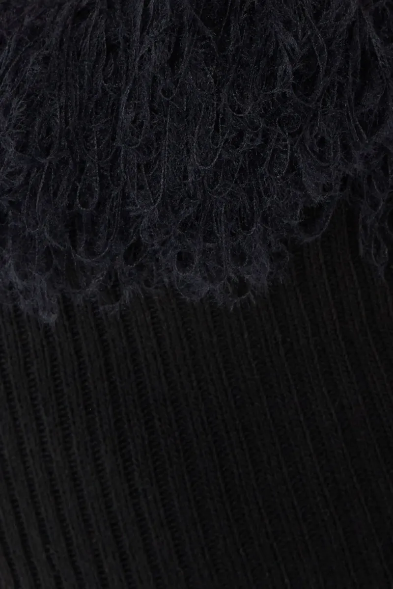 Slim Fit Square Neck Ribbed Knit Top with Fringe Detail 5