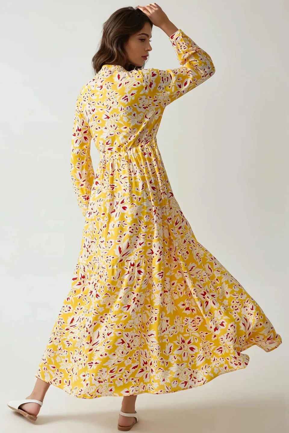 Printed Maxi Dress with Shirt Collar