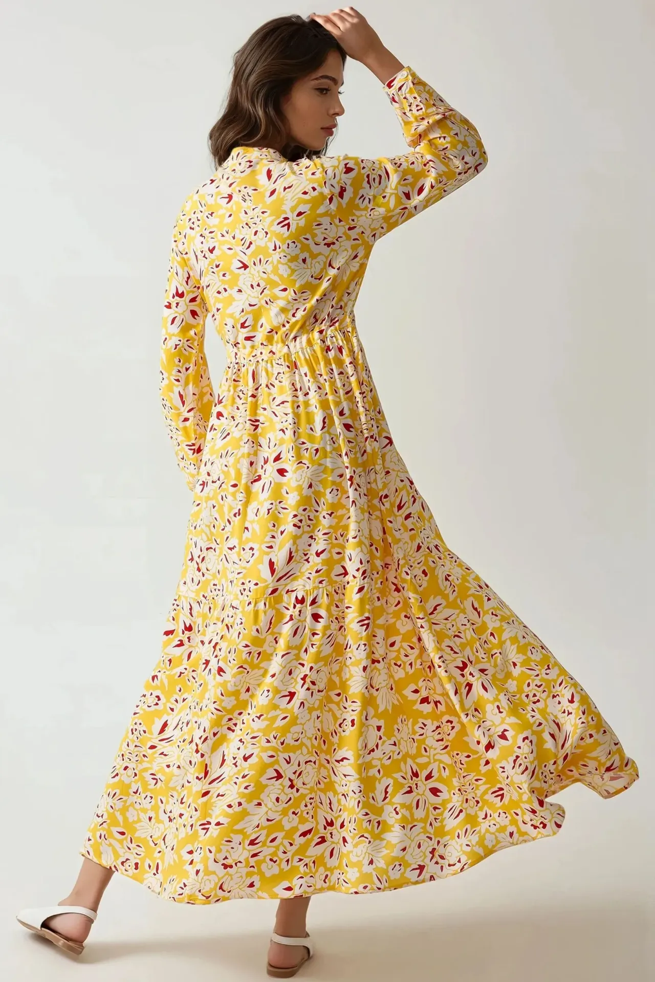 Printed Maxi Dress with Shirt Collar
