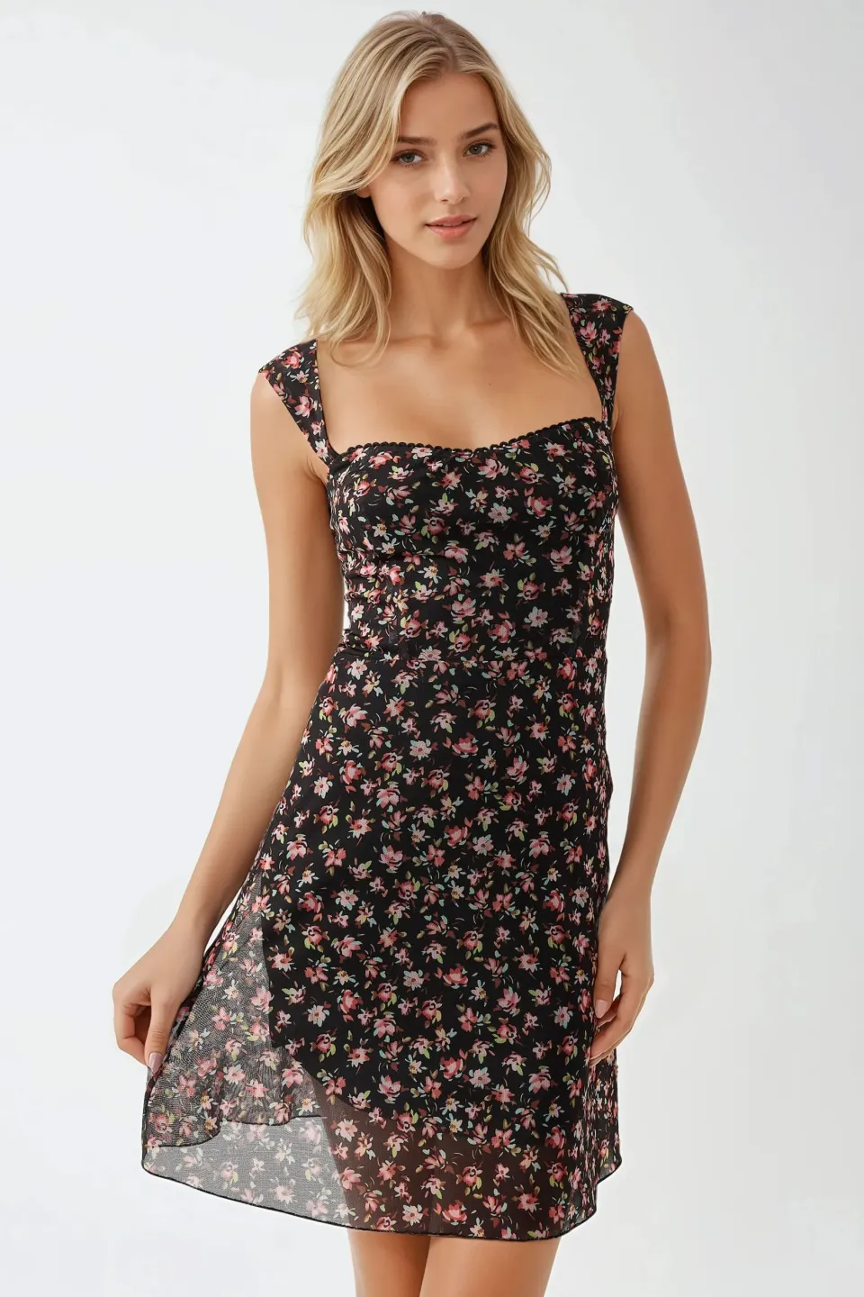 Mini Printed Tulle Dress with Heart Collar
