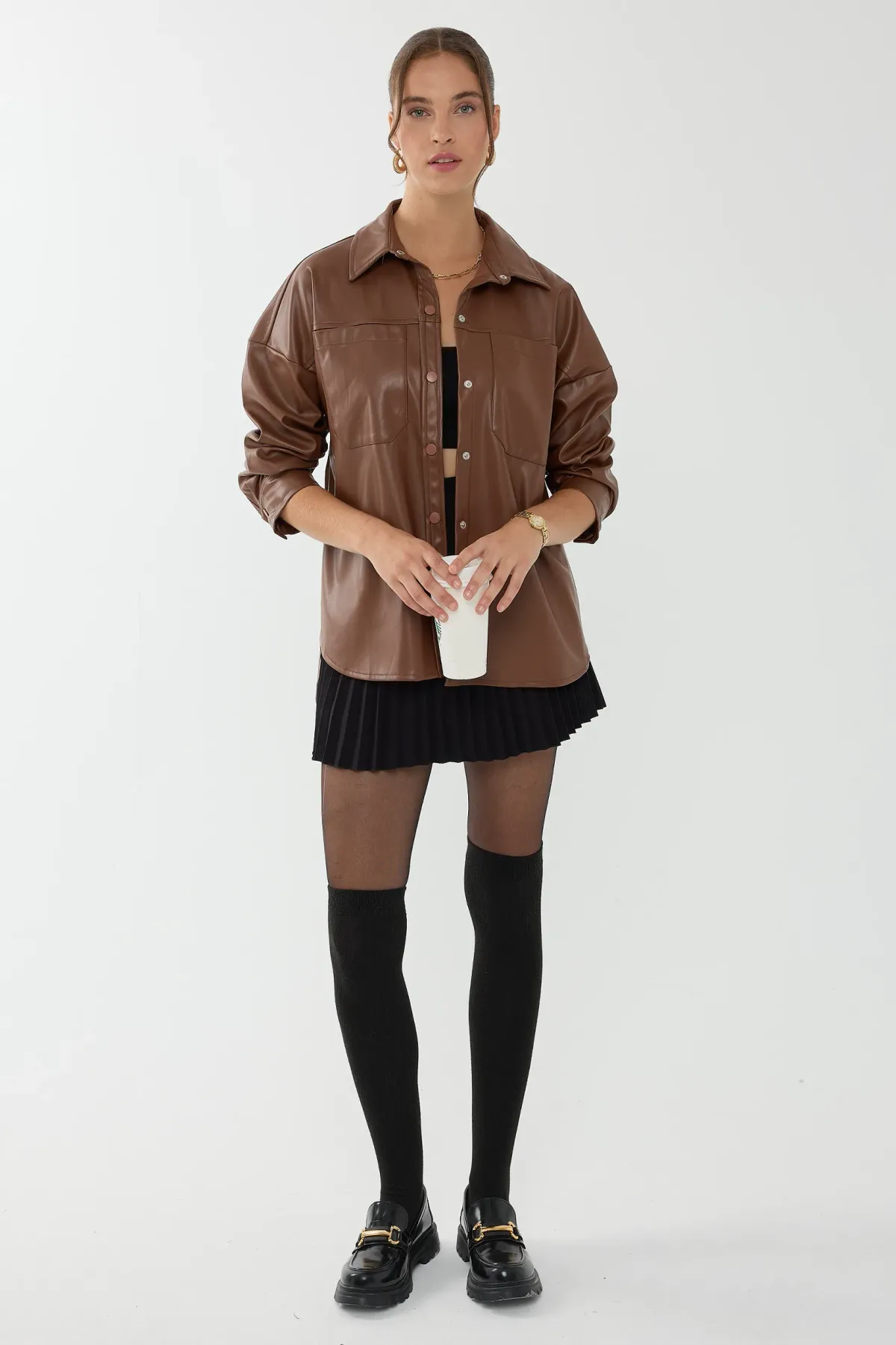 Faux Leather Oversized Shirt 1