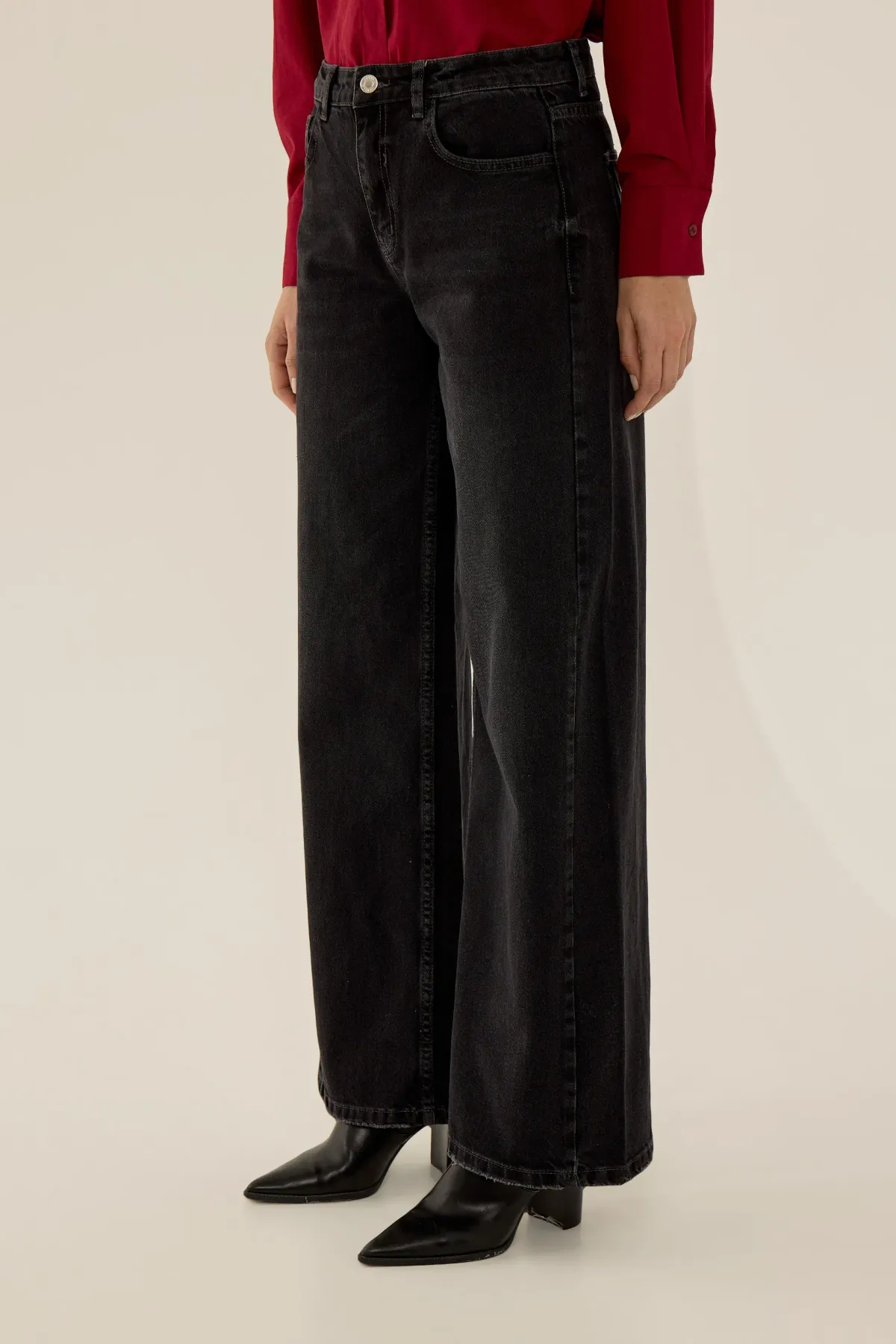 Washed Effect Stitched Wide Leg Denim Jeans 3