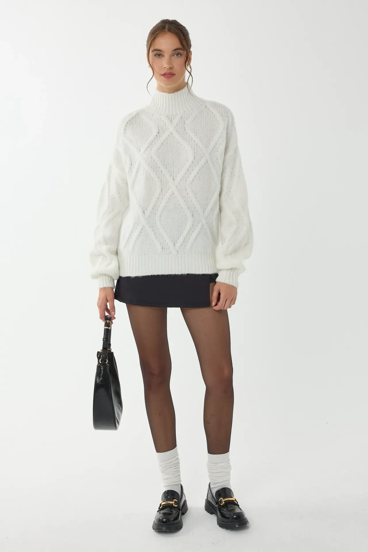 Textured Oversized High-Neck Sweater