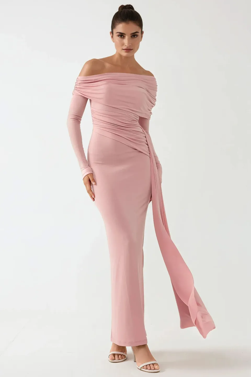 Asymmetrical Collar Bodycon Maxi Dress
