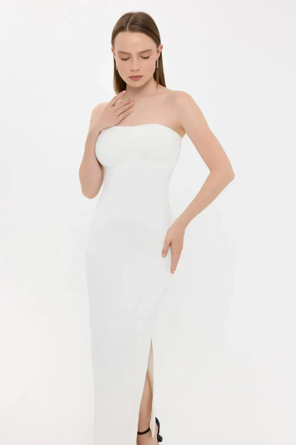 Strapless Bodycon Maxi Dress with Side Slit