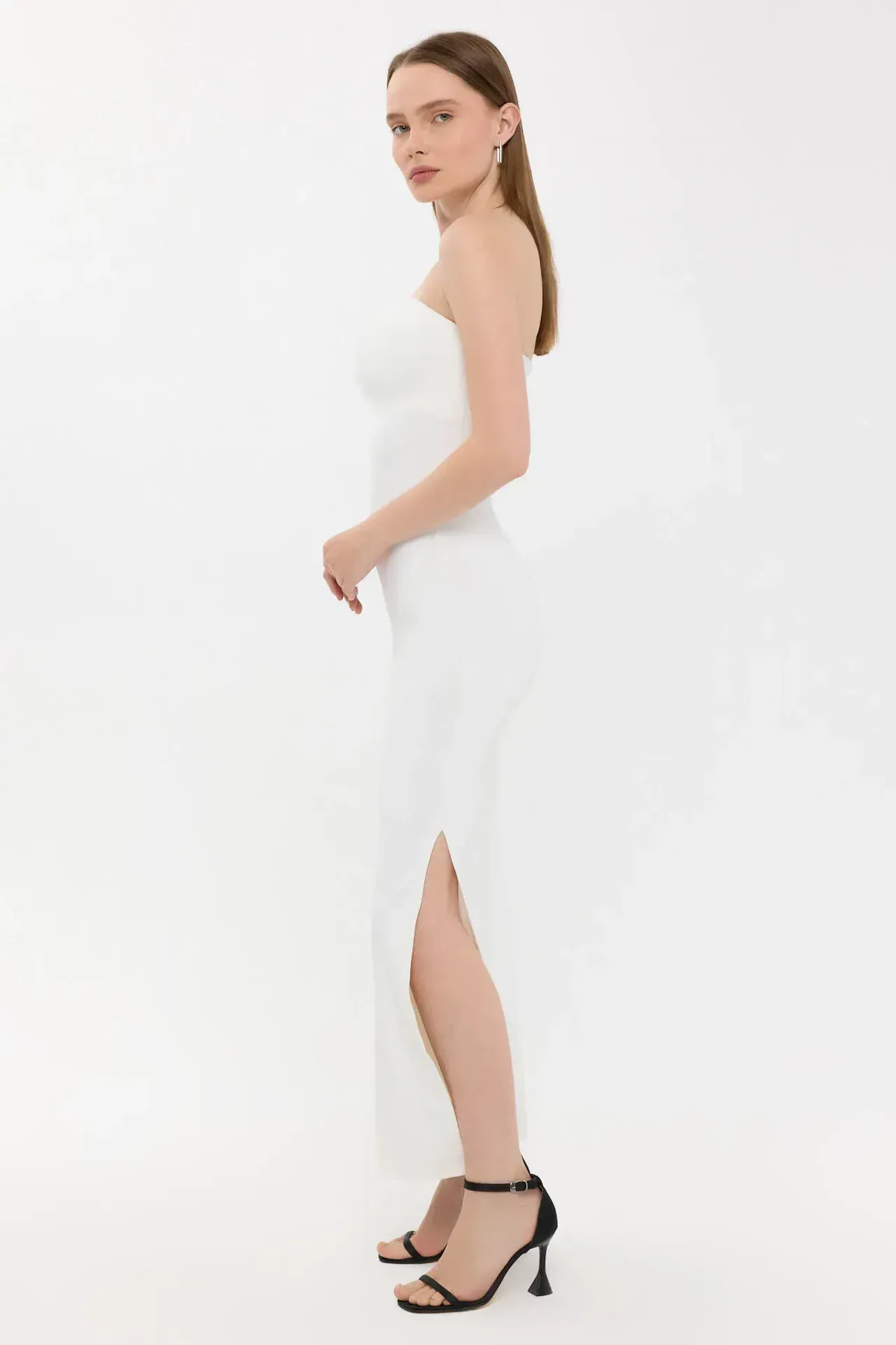 Strapless Bodycon Maxi Dress with Side Slit