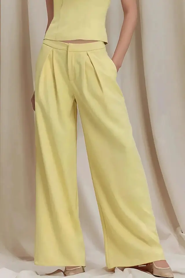 Pleated Wide Leg Long Pants