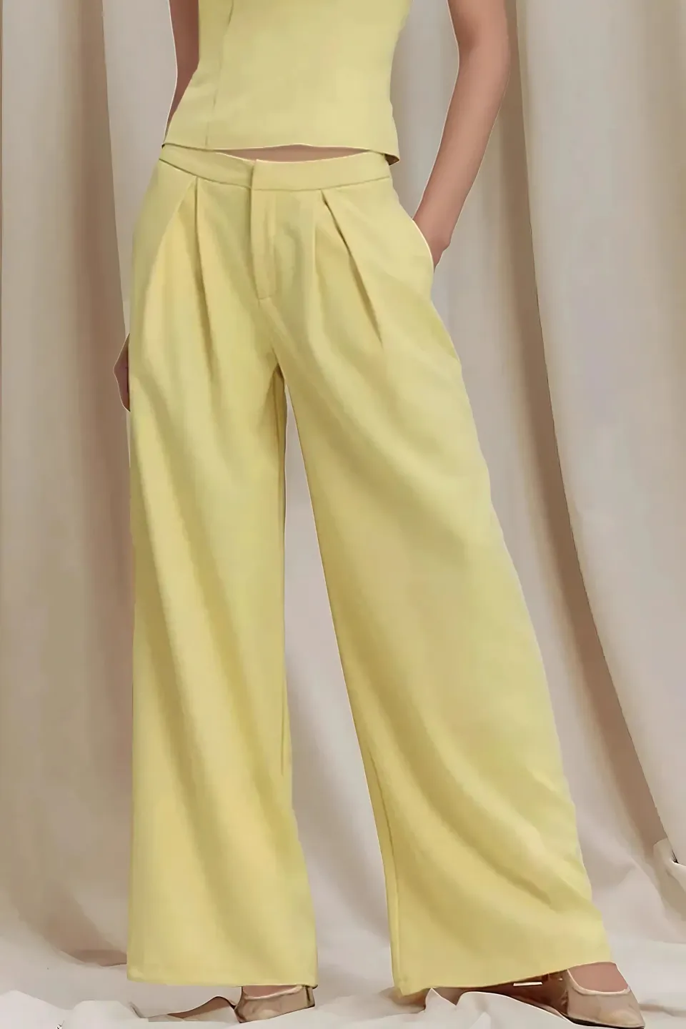 Pleated Wide Leg Long Pants