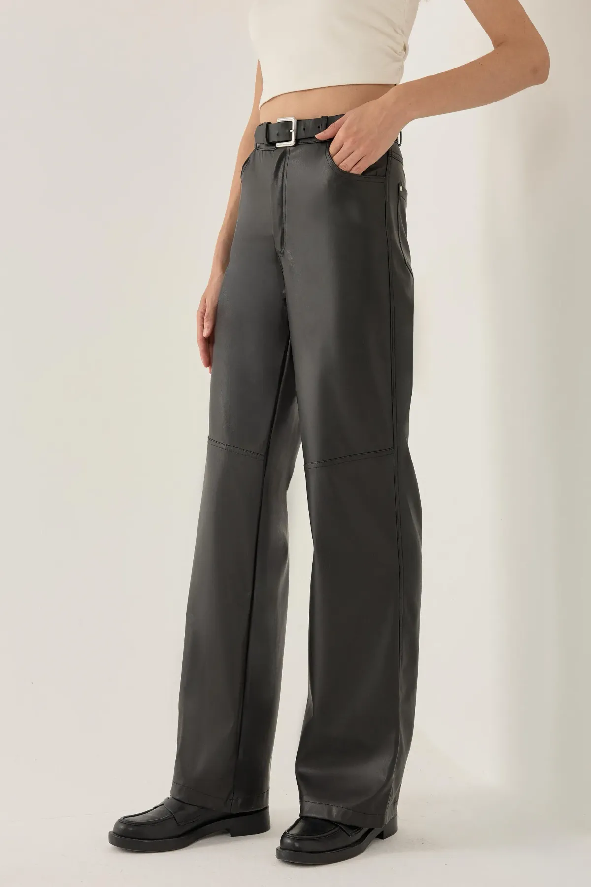 High Waist Faux Leather Straight Leg Pants 3