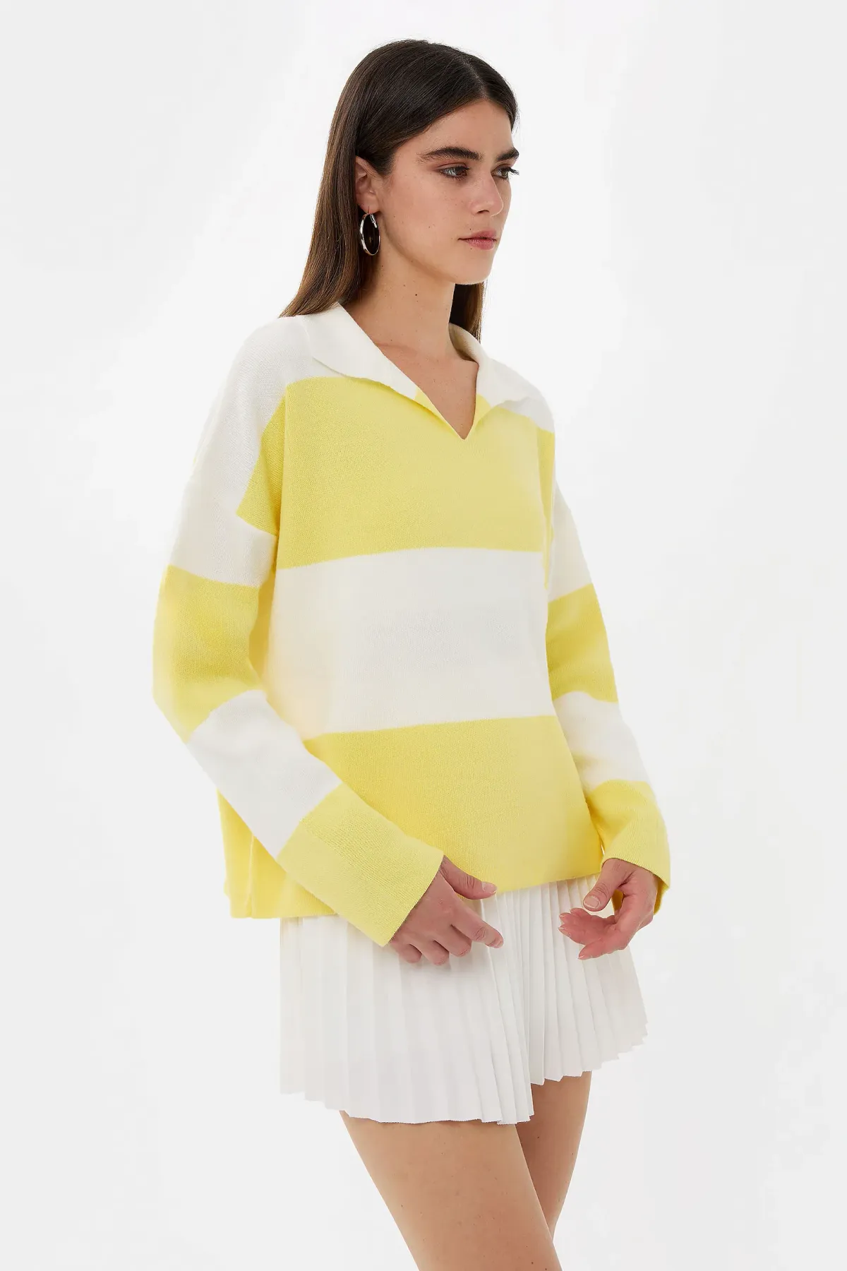 Striped Polo Collar Knit Sweater 3