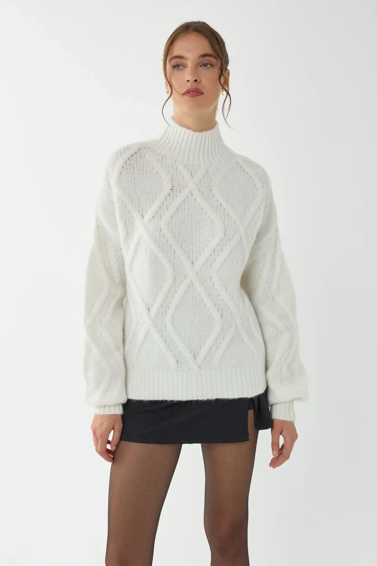 Textured Oversized High-Neck Sweater