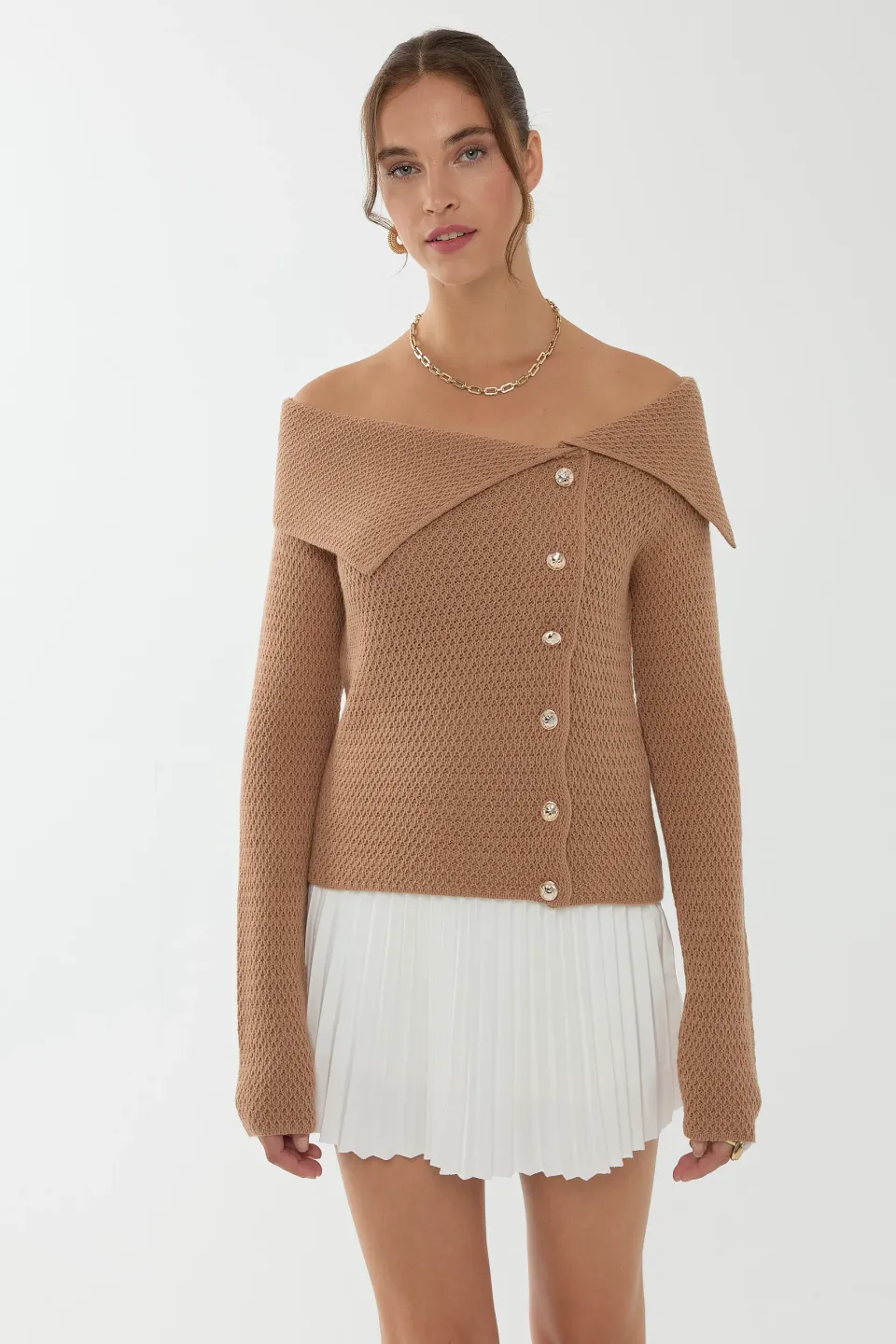 Off Shoulder Button Detail Sweater