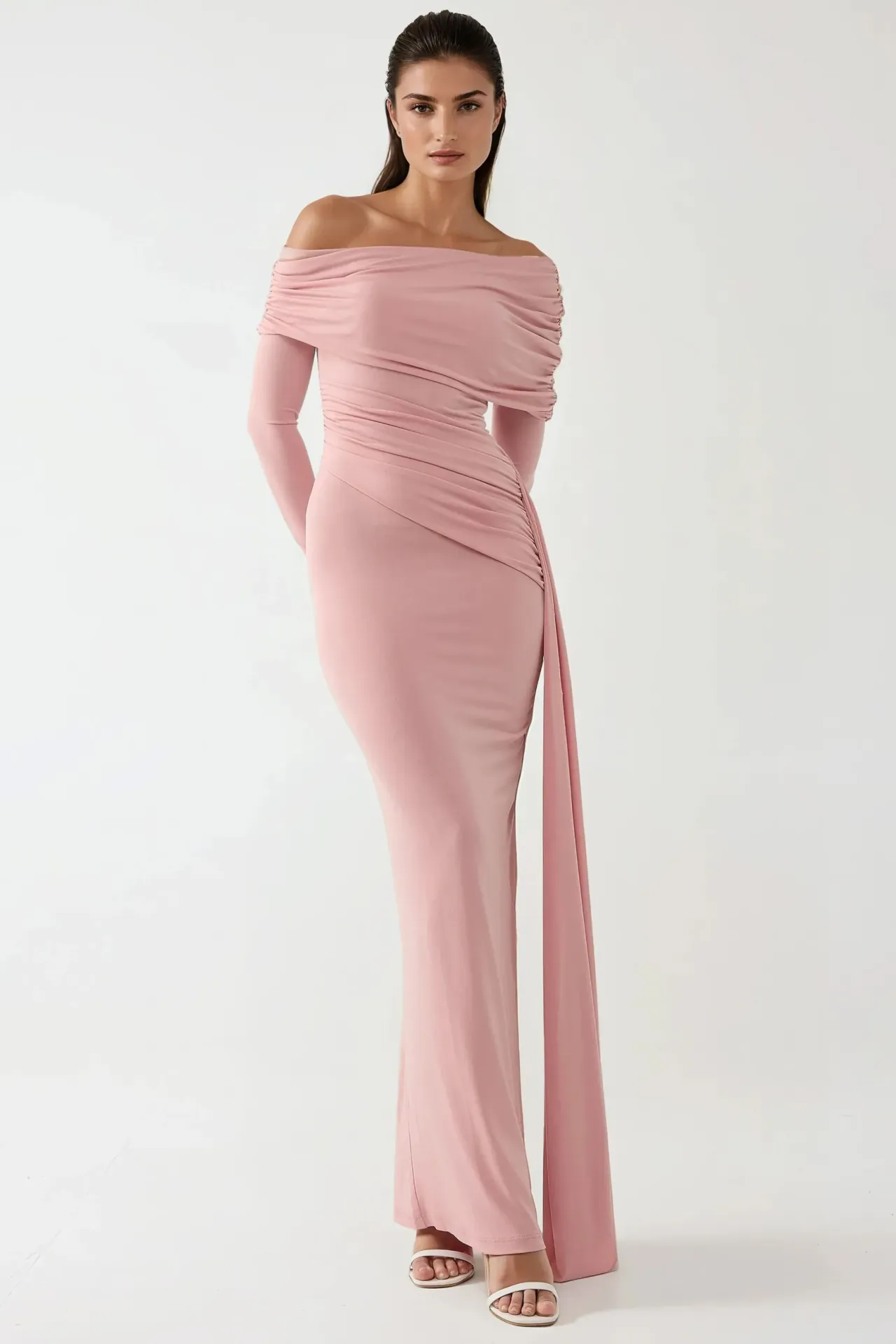 Asymmetrical Collar Bodycon Maxi Dress