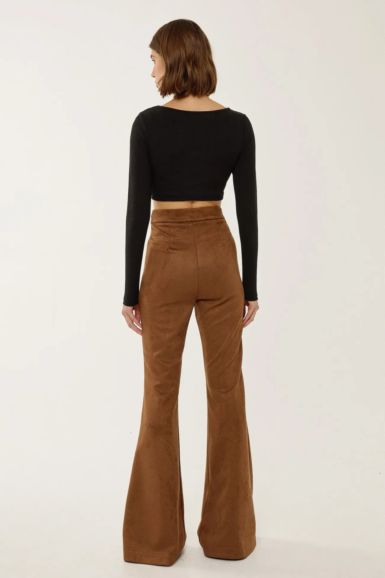 High Waist Suede Wide Leg Pants with Pintuck 4