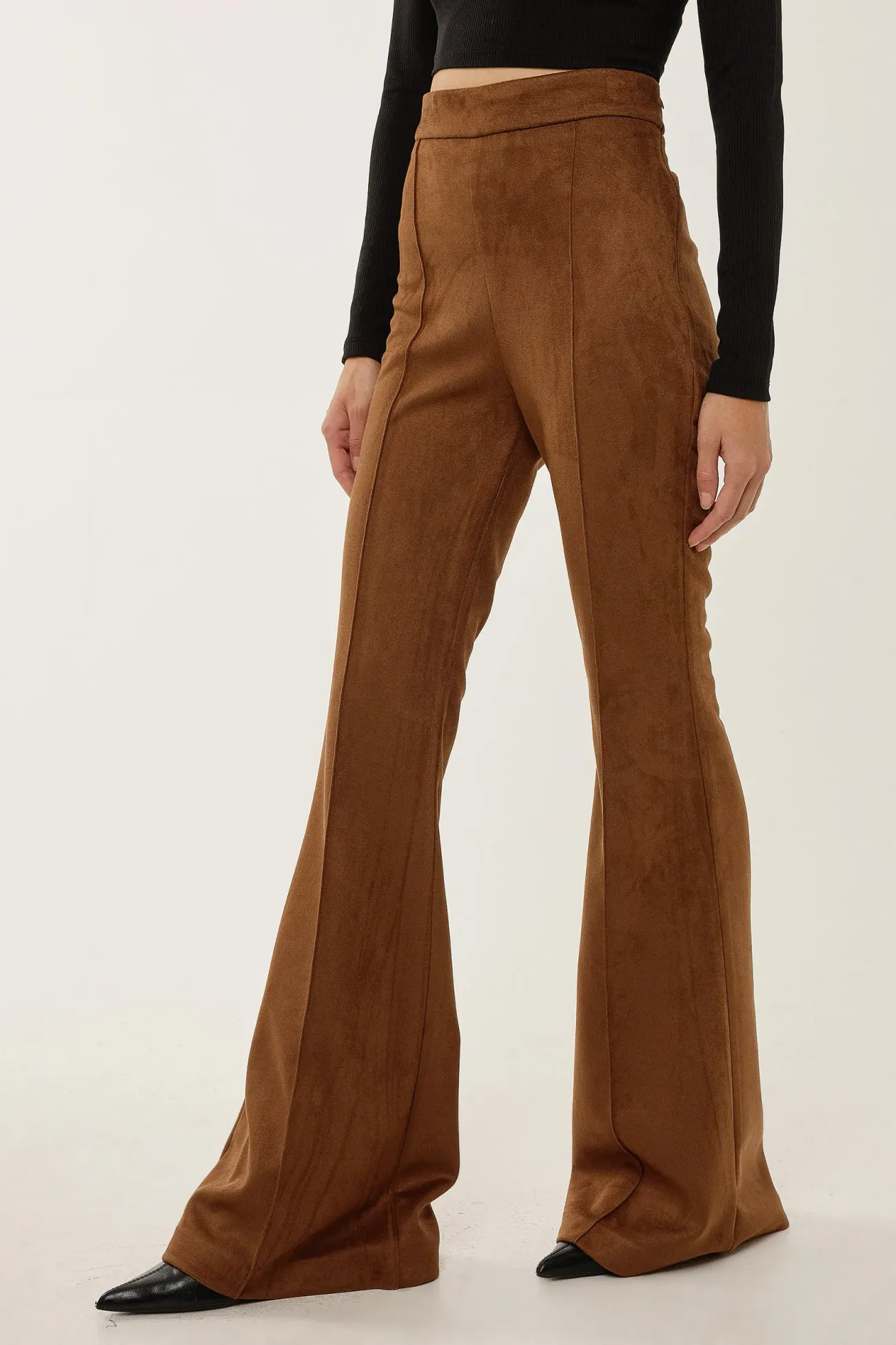 High Waist Suede Wide Leg Pants with Pintuck 3