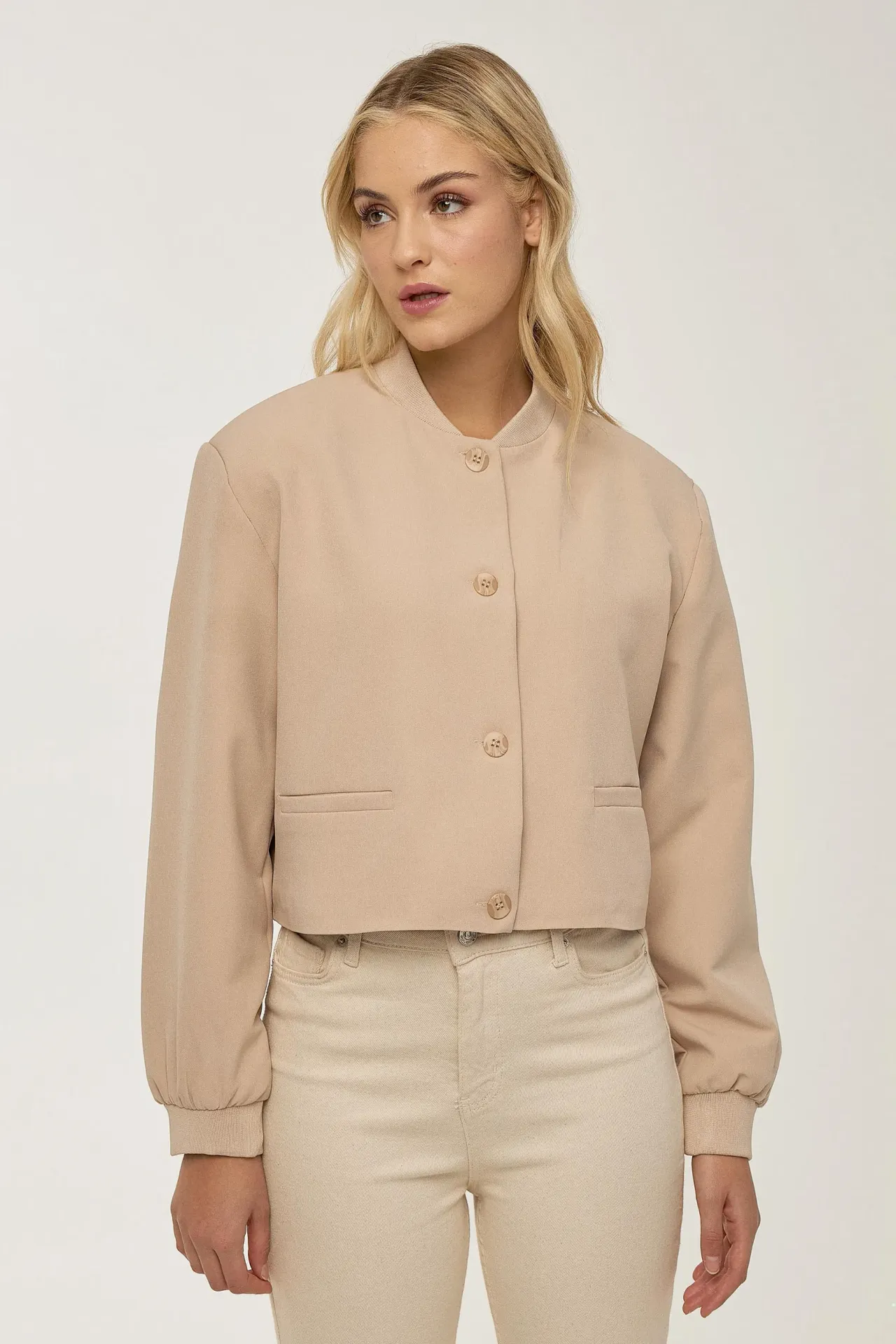 College Collar Double Pocket Cropped Jacket