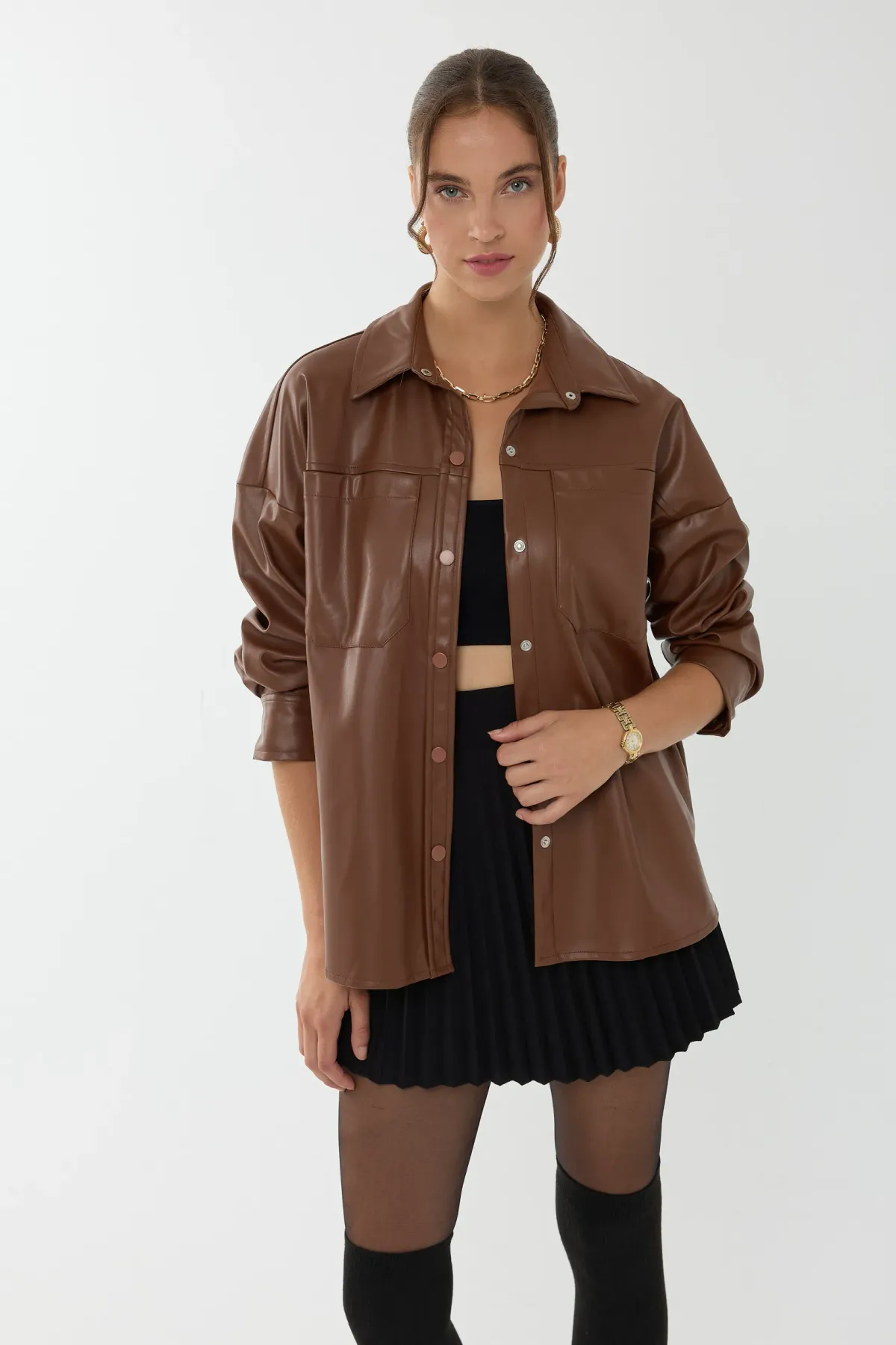 Faux Leather Oversized Shirt 3