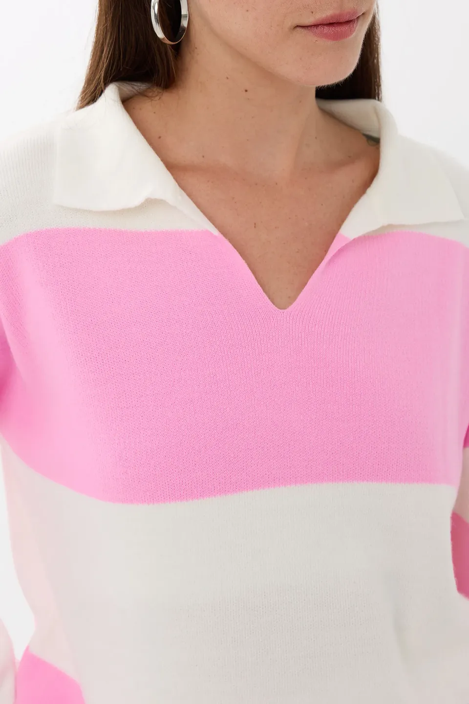 Striped Polo Collar Knit Sweater 5