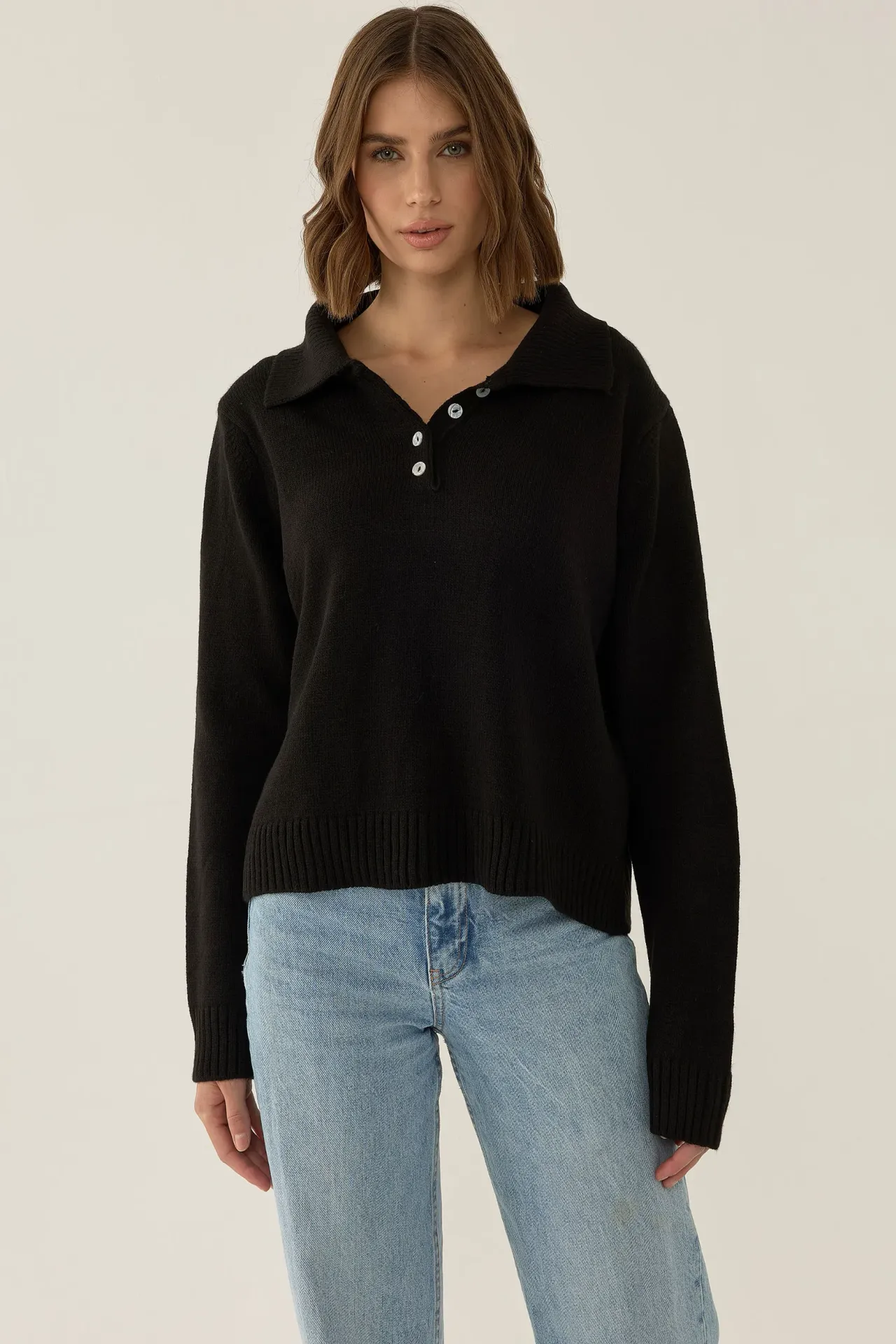 Button Collar Relaxed Fit Sweater