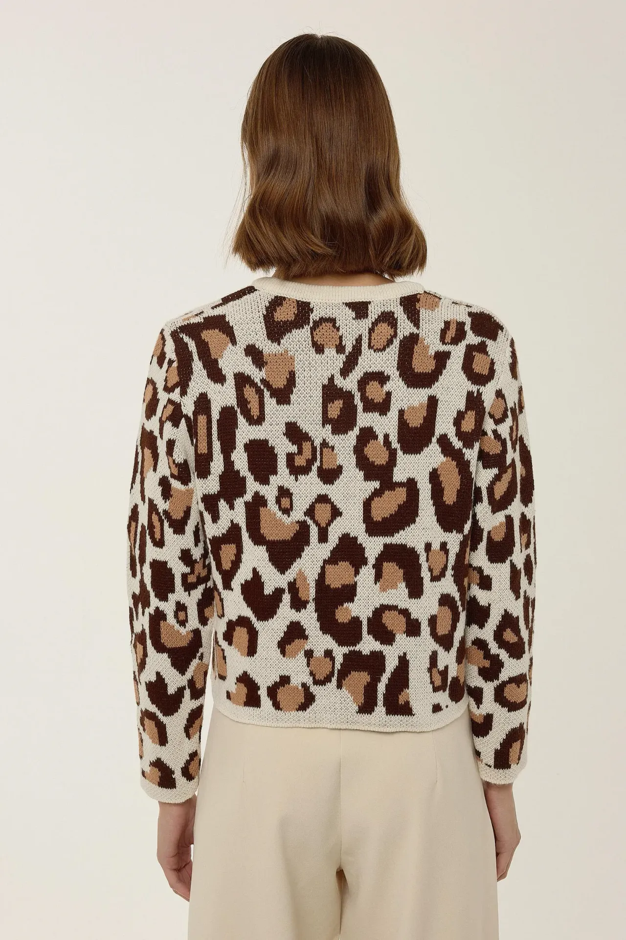 Leopard Print Crew Neck Cardigan