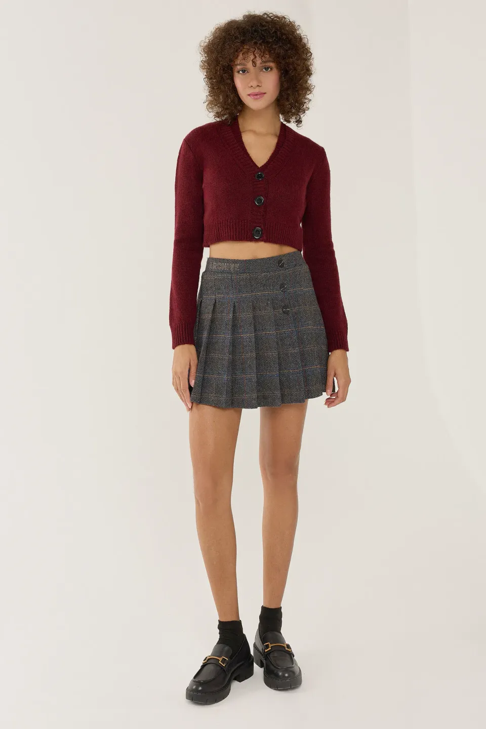 Knitted V-Neck Two Pieces Set with Button Detail