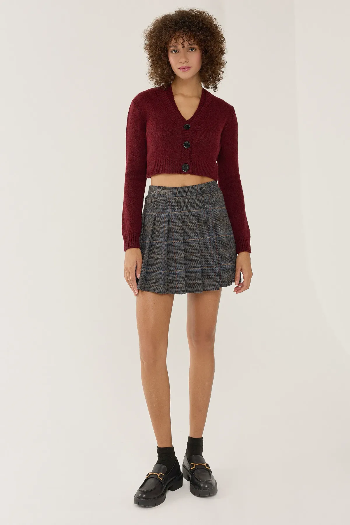 Knitted V-Neck Two Pieces Set with Button Detail 3
