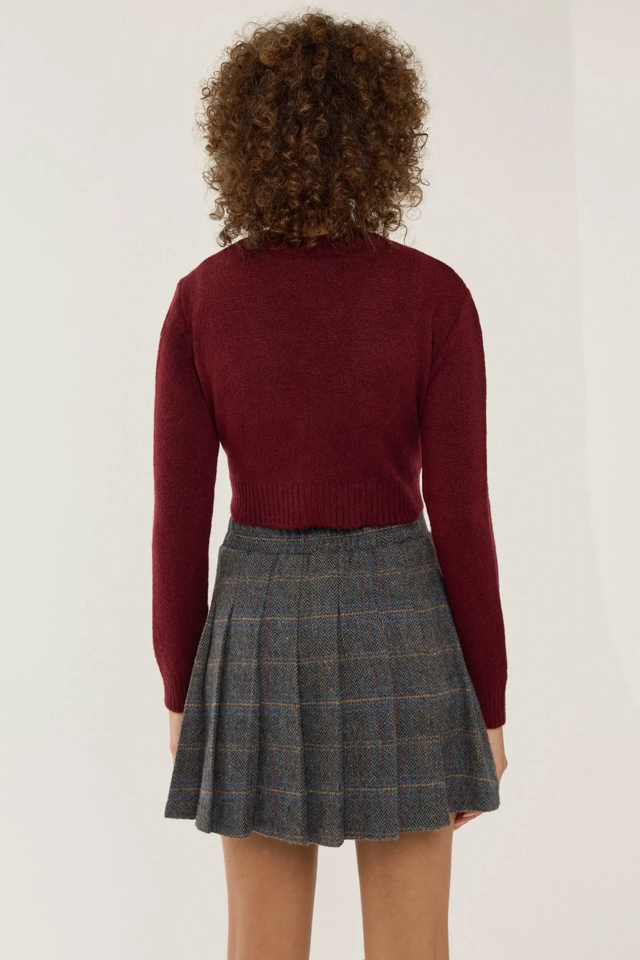 Knitted V-Neck Two Pieces Set with Button Detail