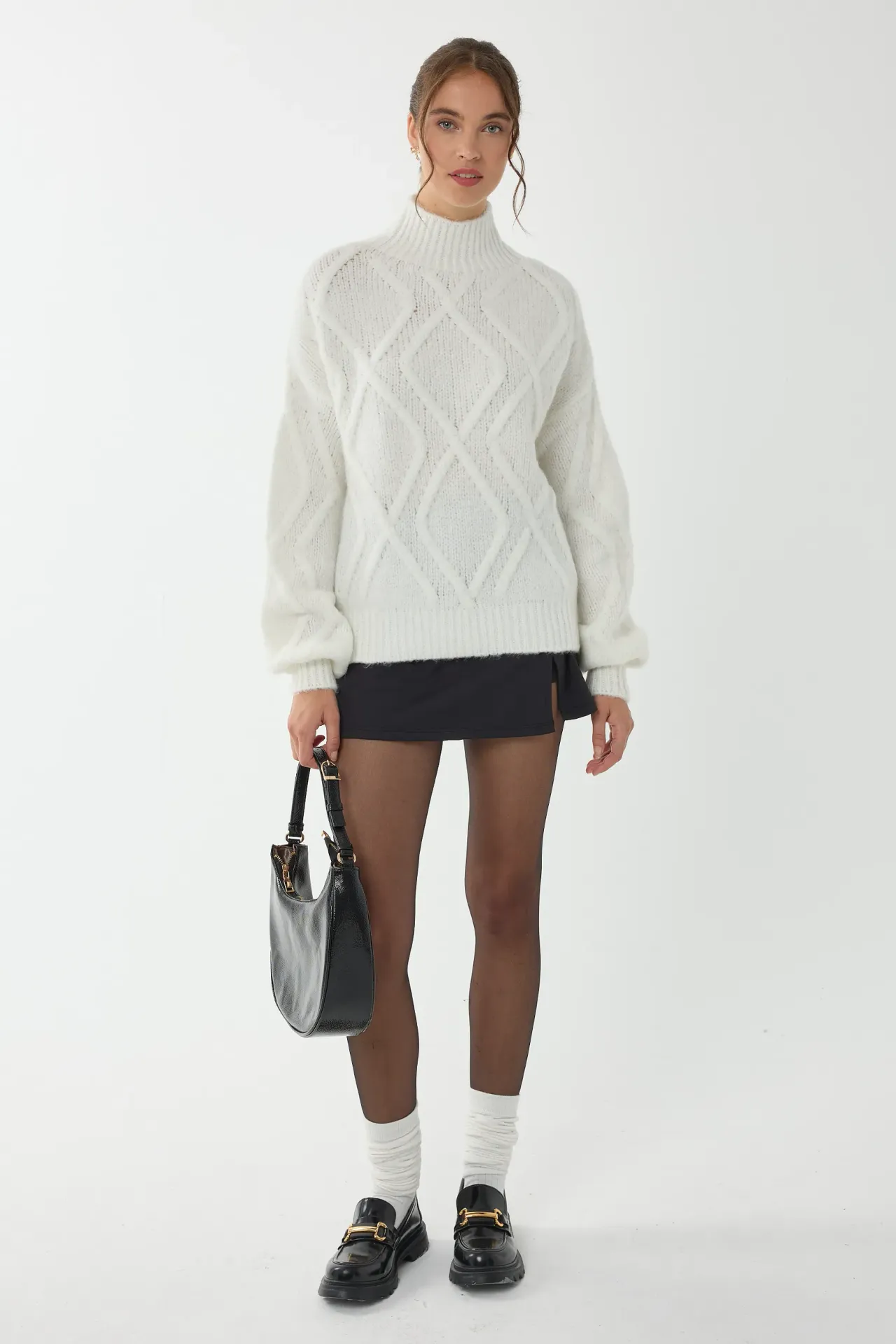 Textured Oversized High-Neck Sweater