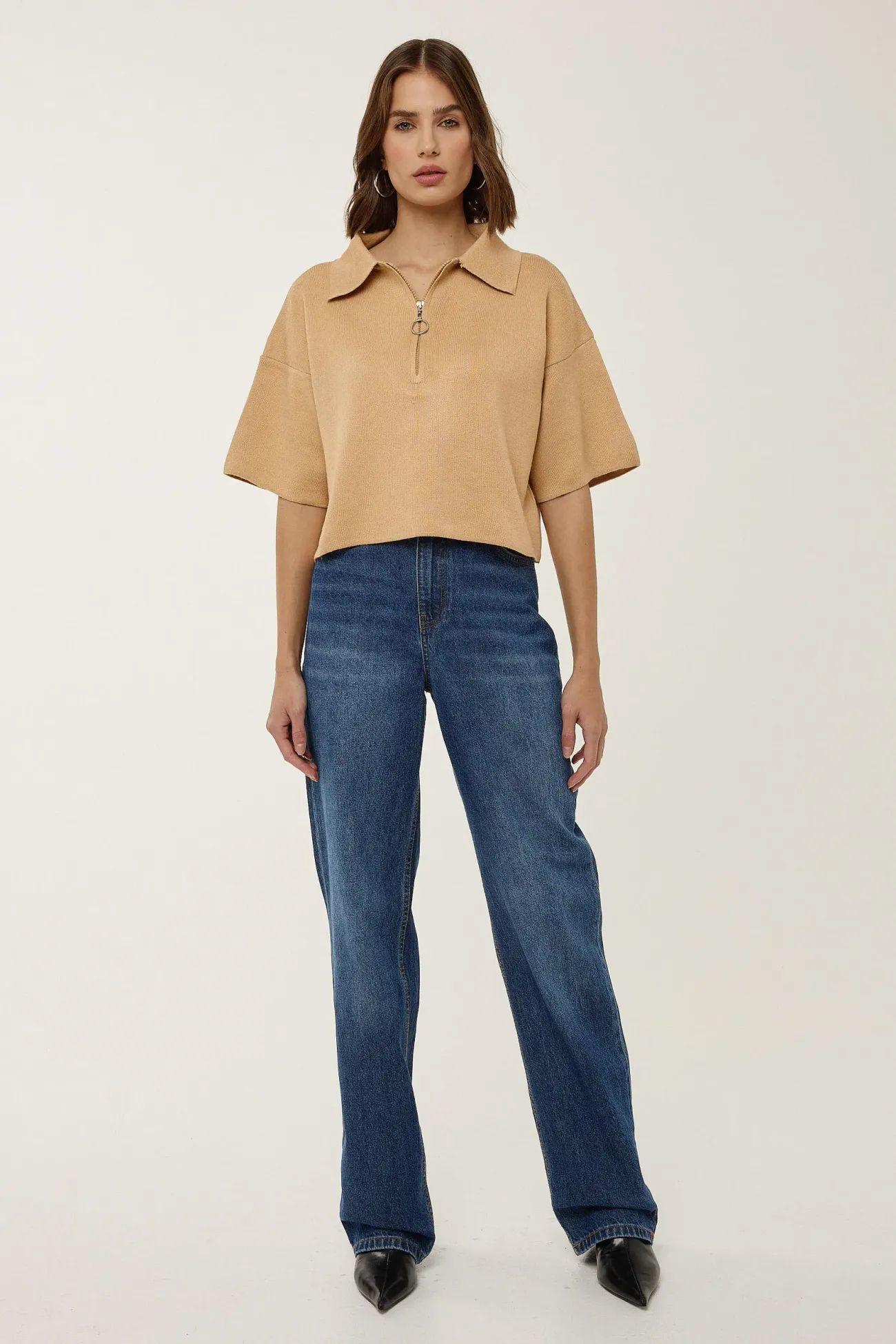Knitted Zipper Collar Top 2