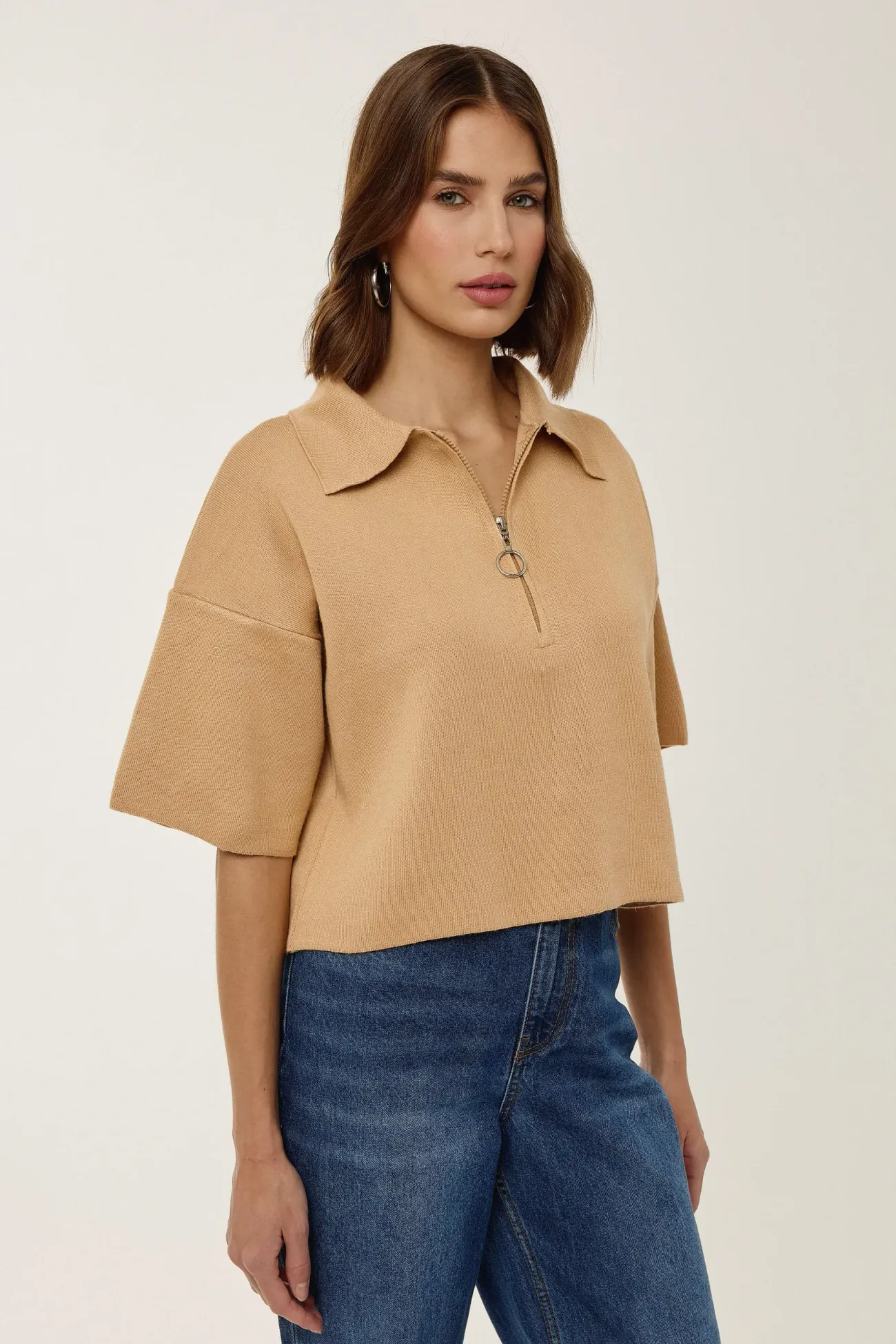 Knitted Zipper Collar Top 3