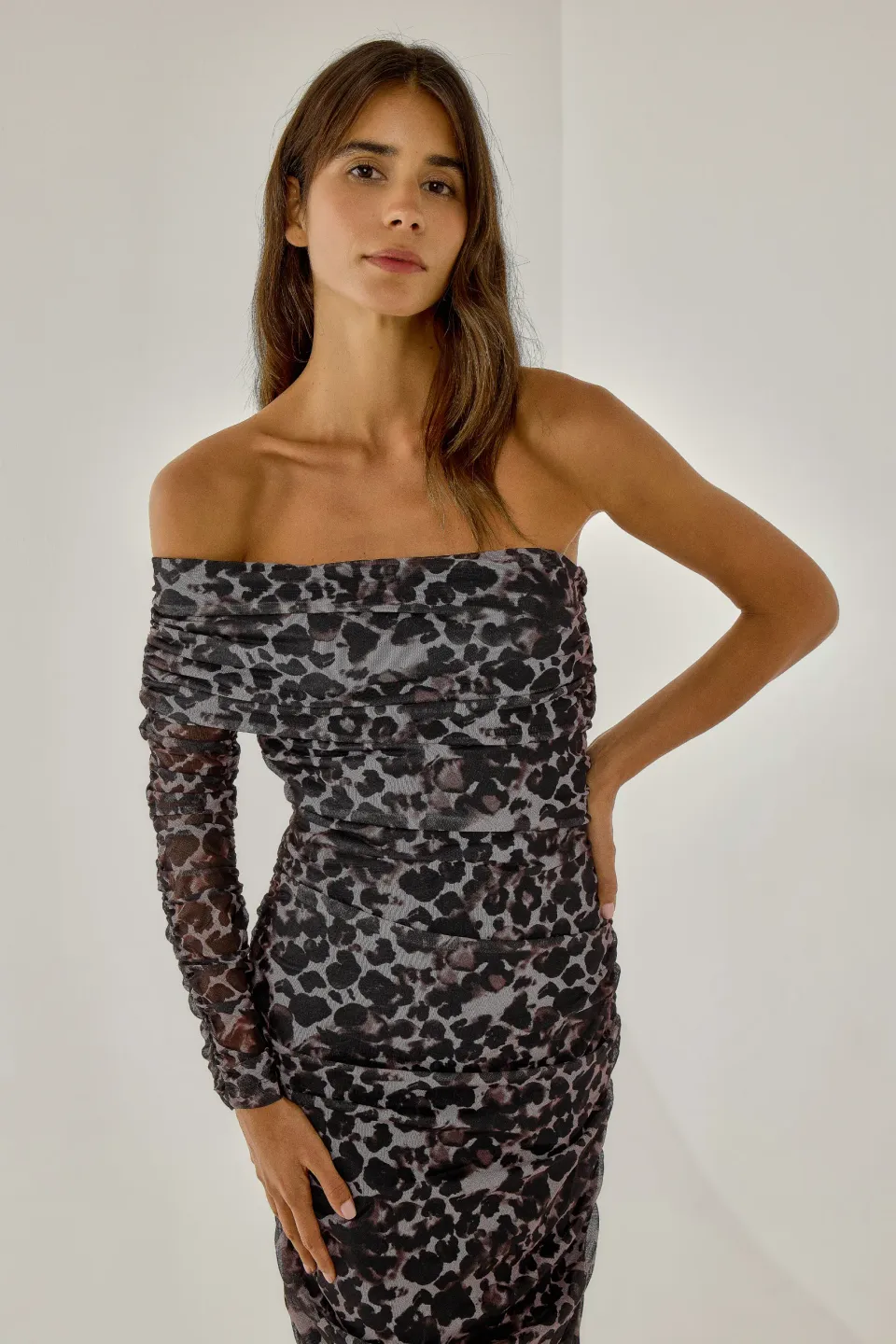 Bodycon Leopard Print Single Arm Maxi Dress