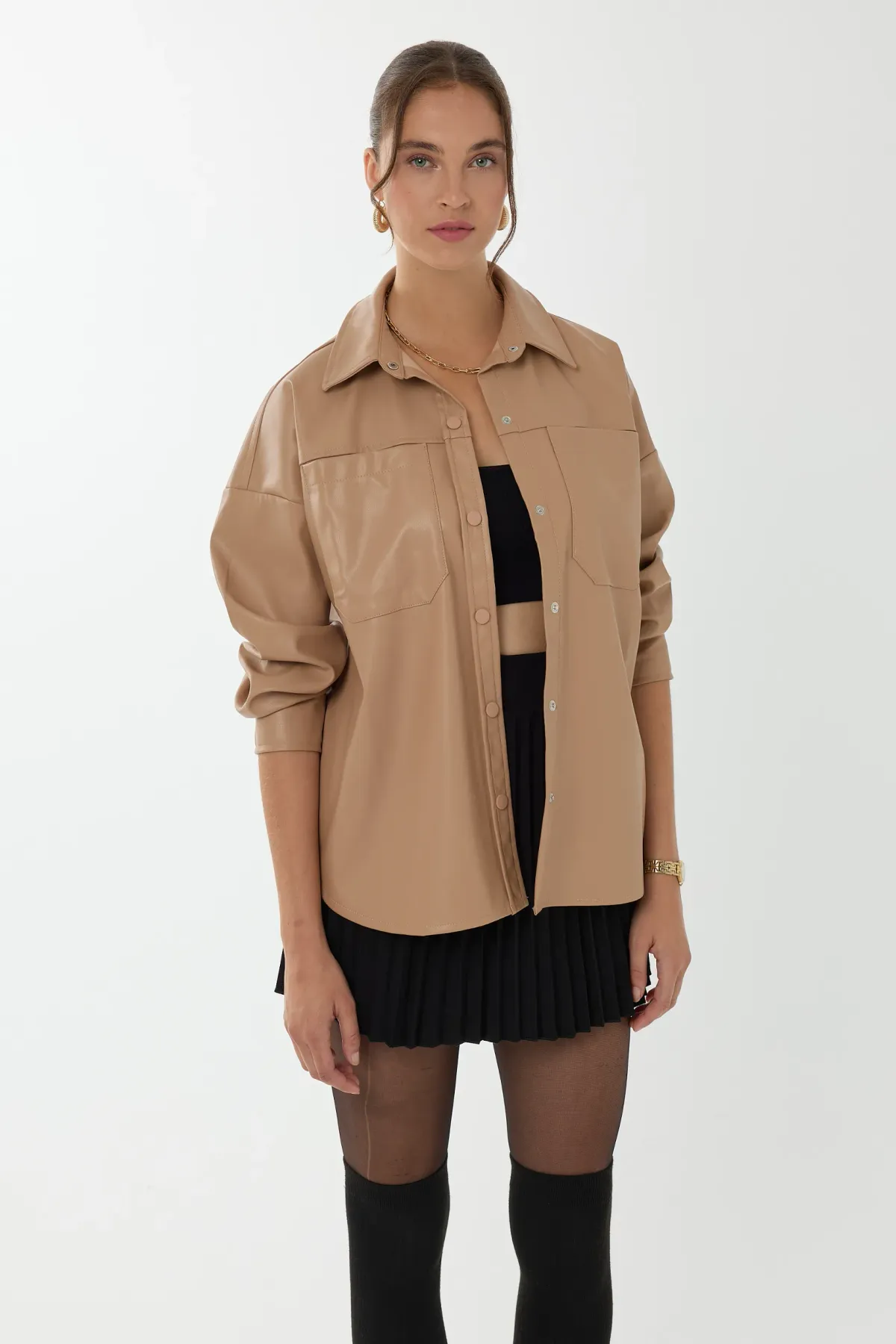 Faux Leather Oversized Shirt 3