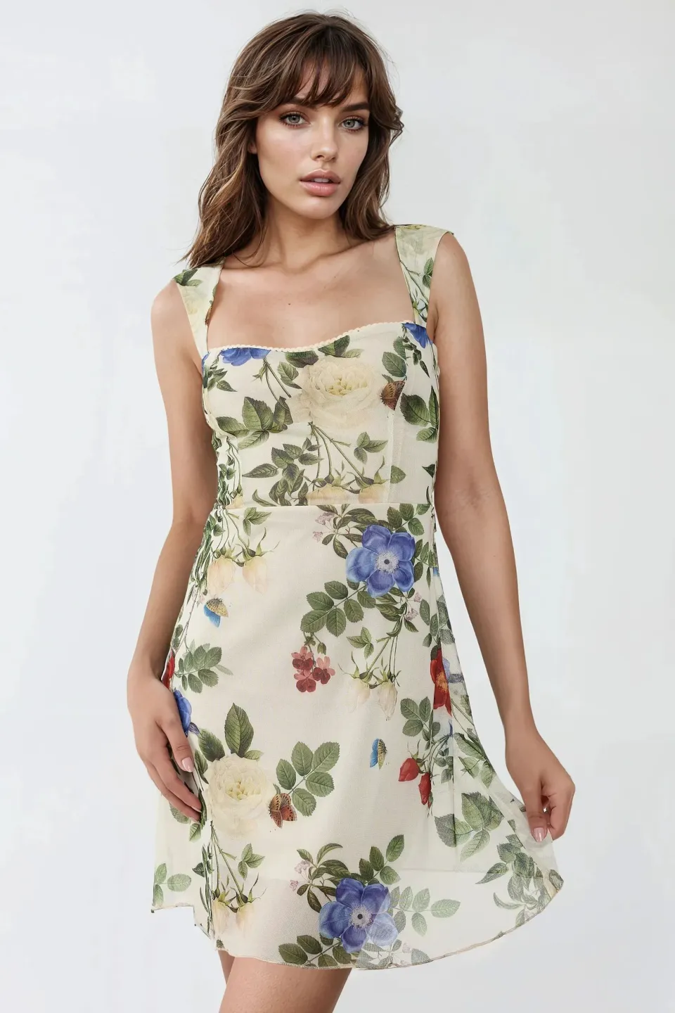 Mini Printed Tulle Dress with Heart Collar