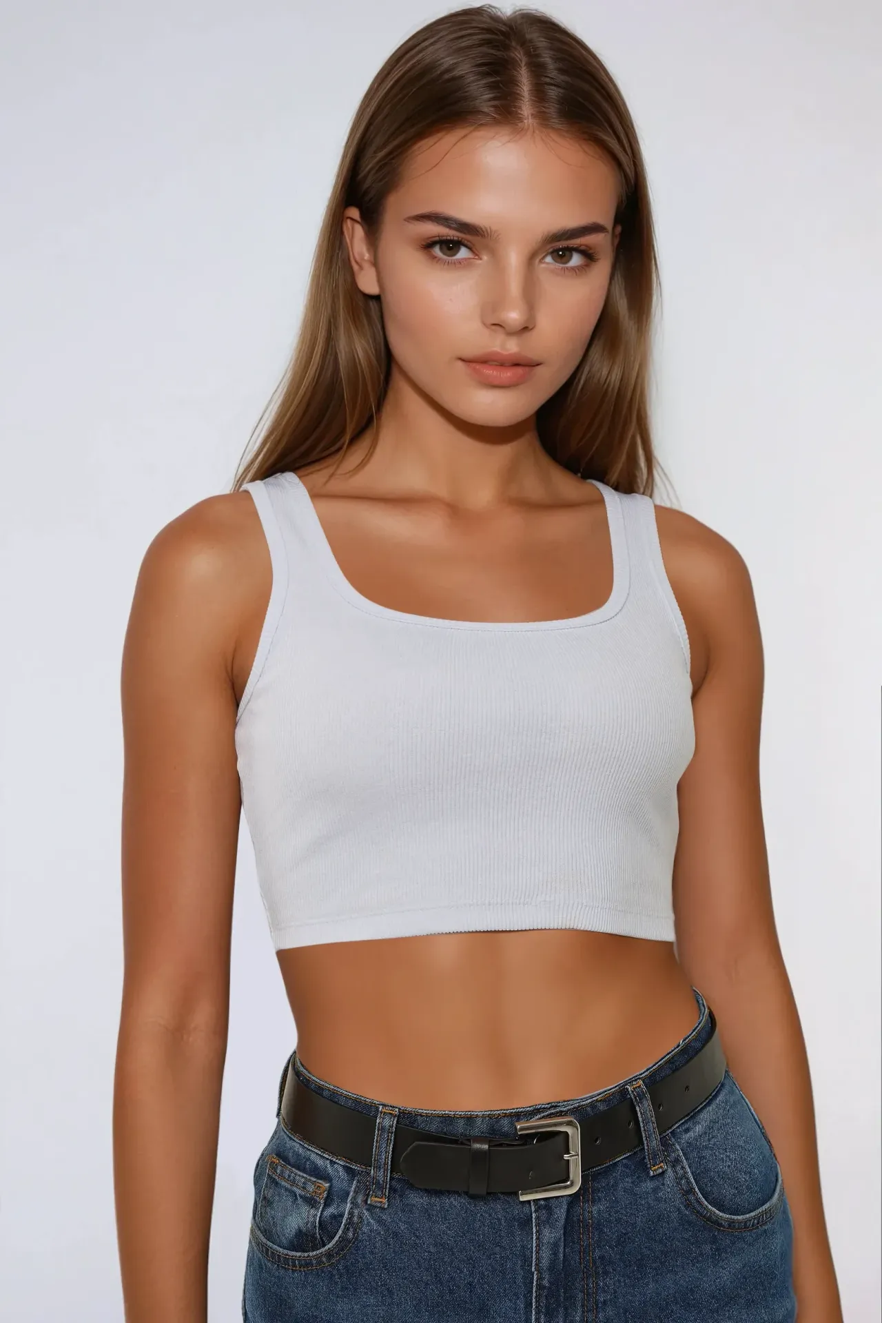 Fitted Crew Neck Cropped Tank Top