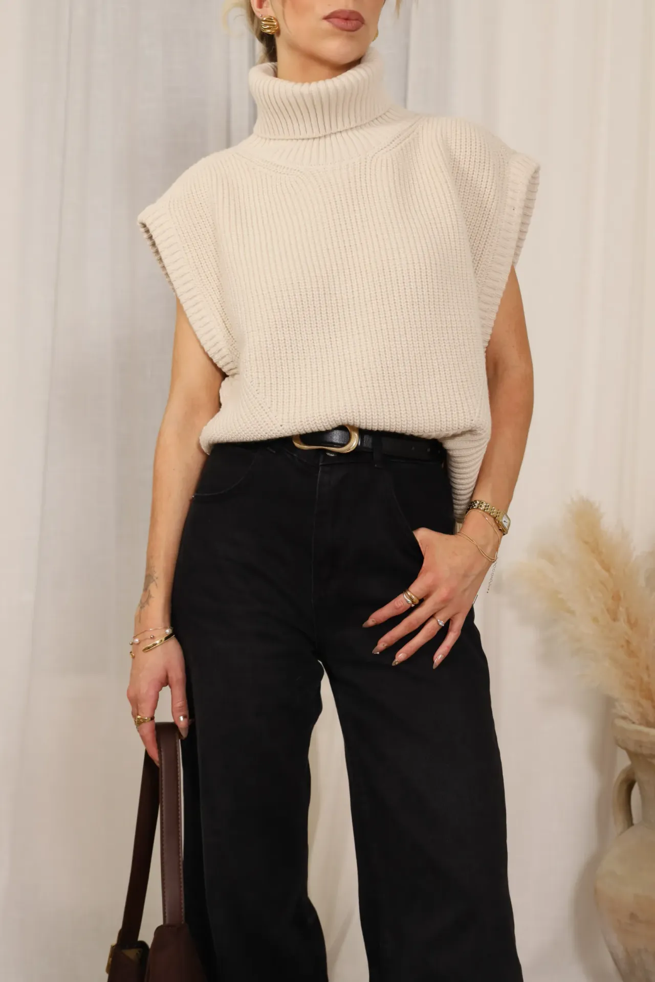 Relaxed Fit Turtleneck Sweater Vest