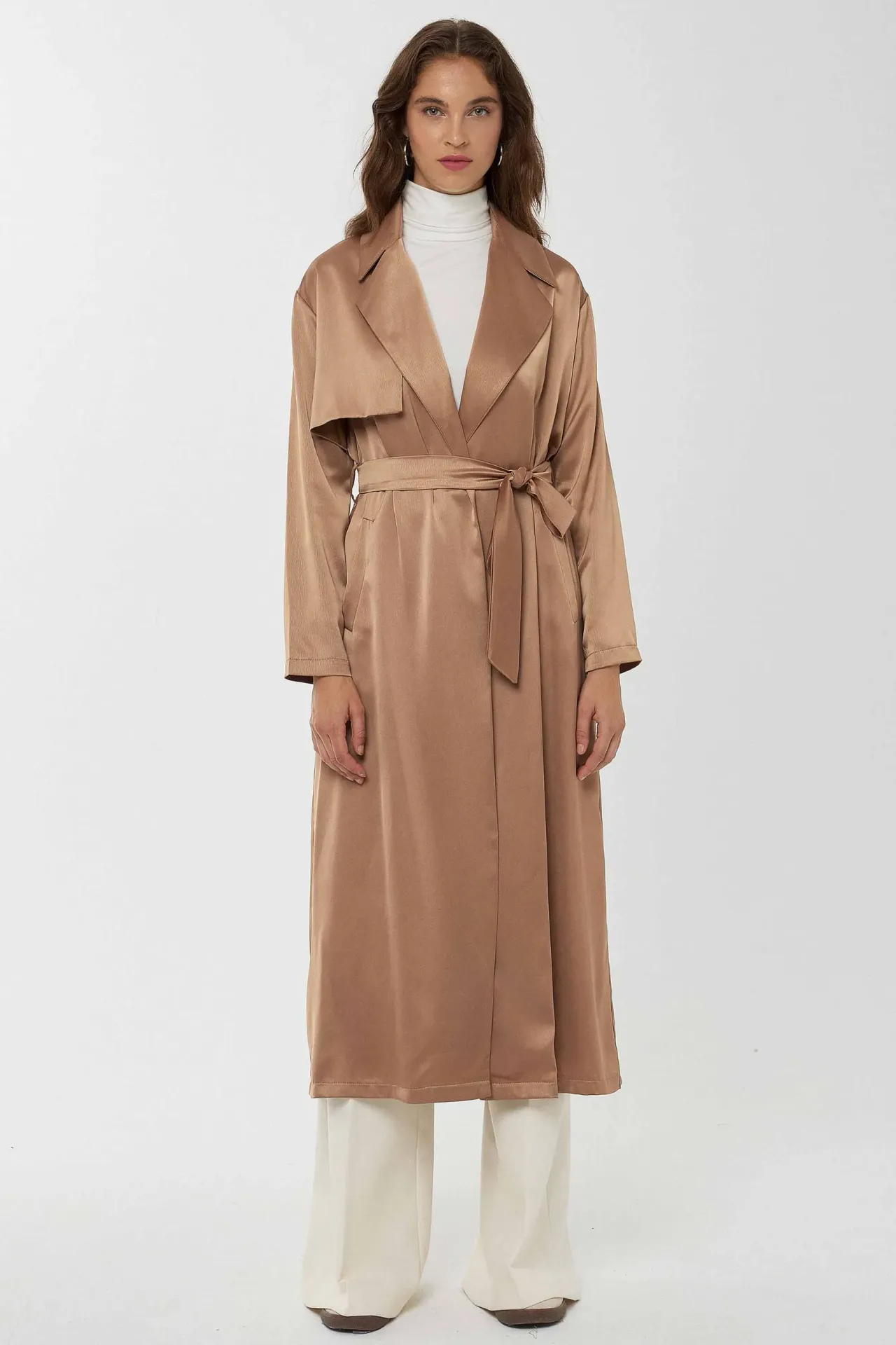 Relaxed Fit Satin Trench Coat