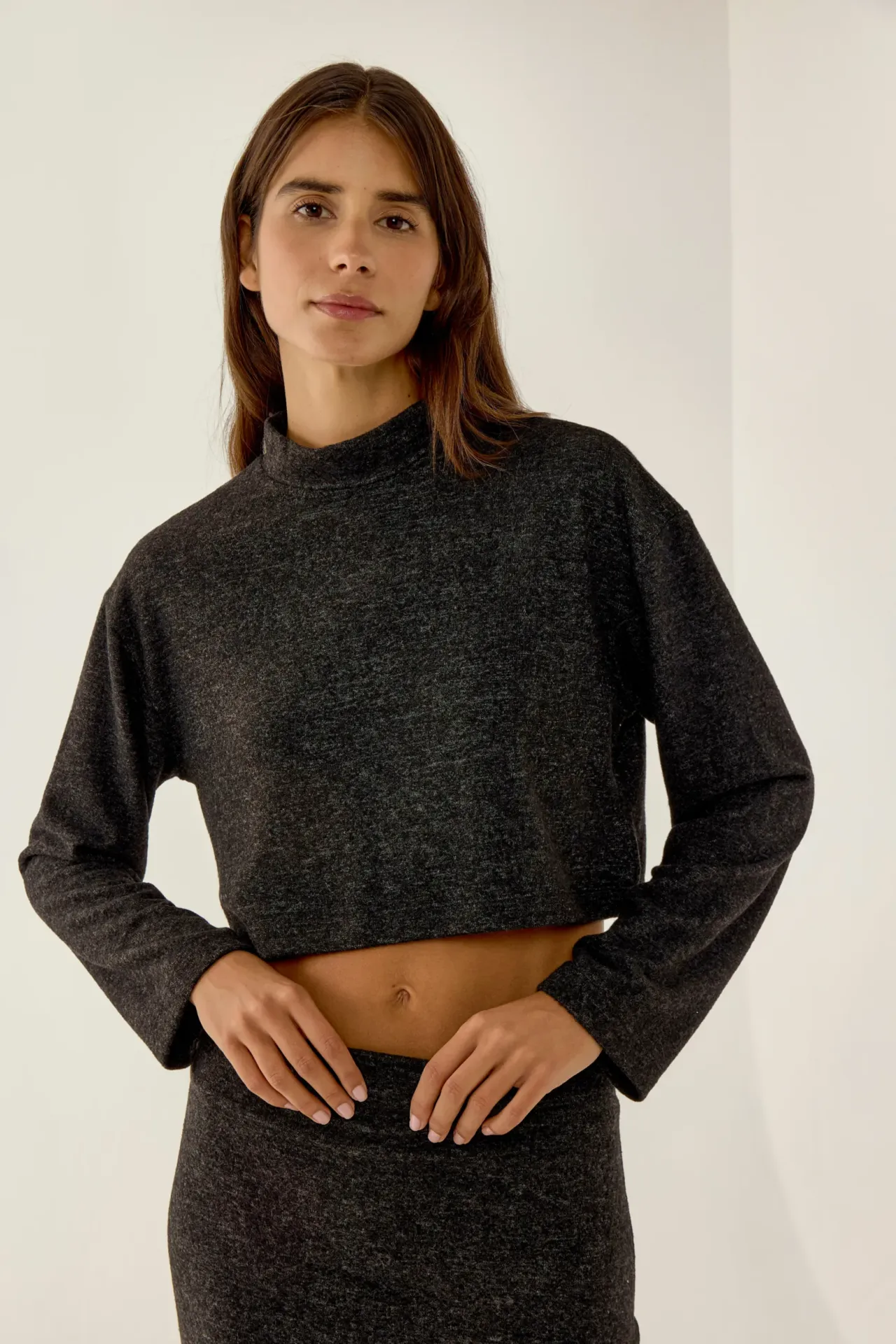 Relaxed Fit Half Turtleneck Crop Blouse