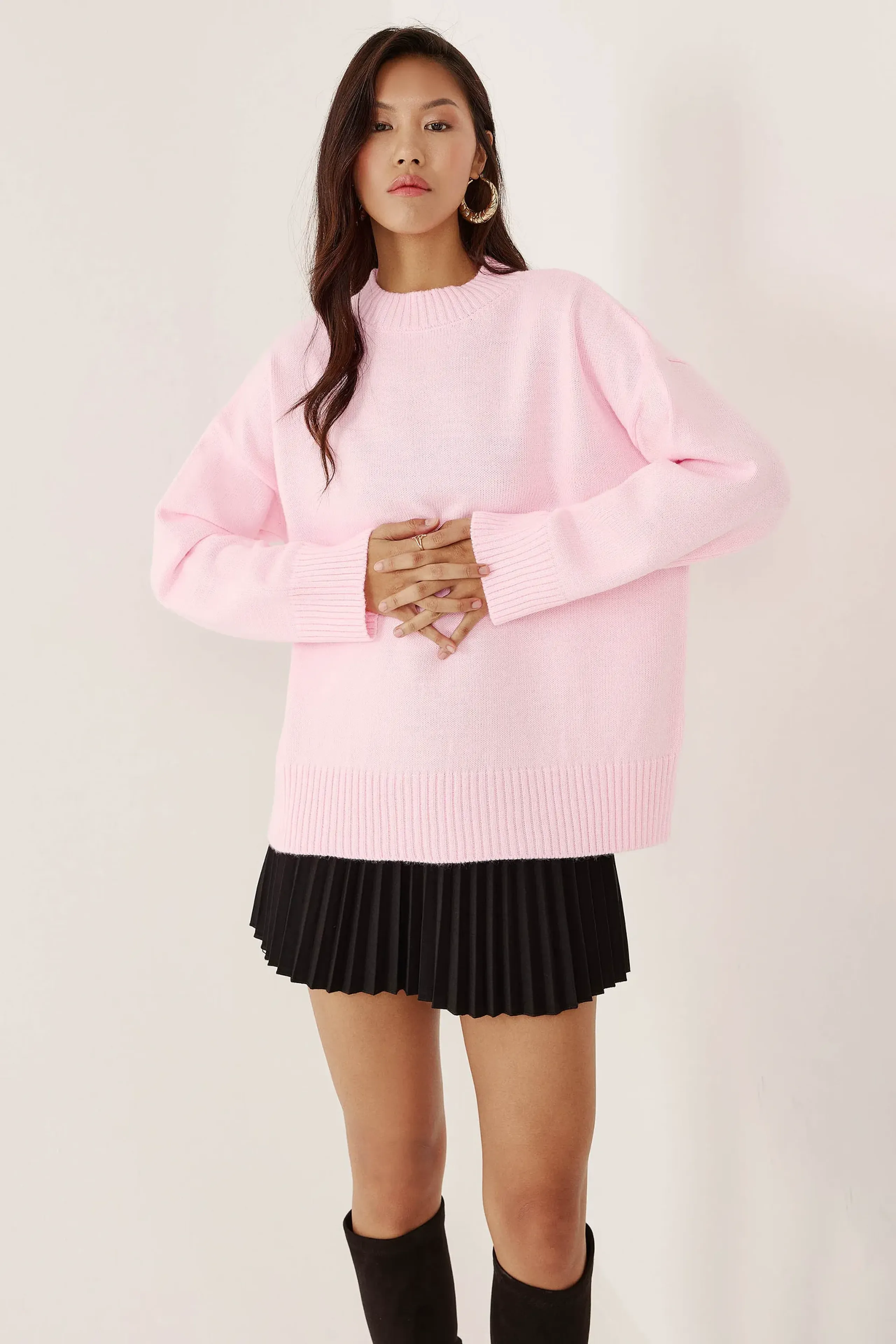 HiCCUP Blush Pink Crew Neck Cozy Sweater Women