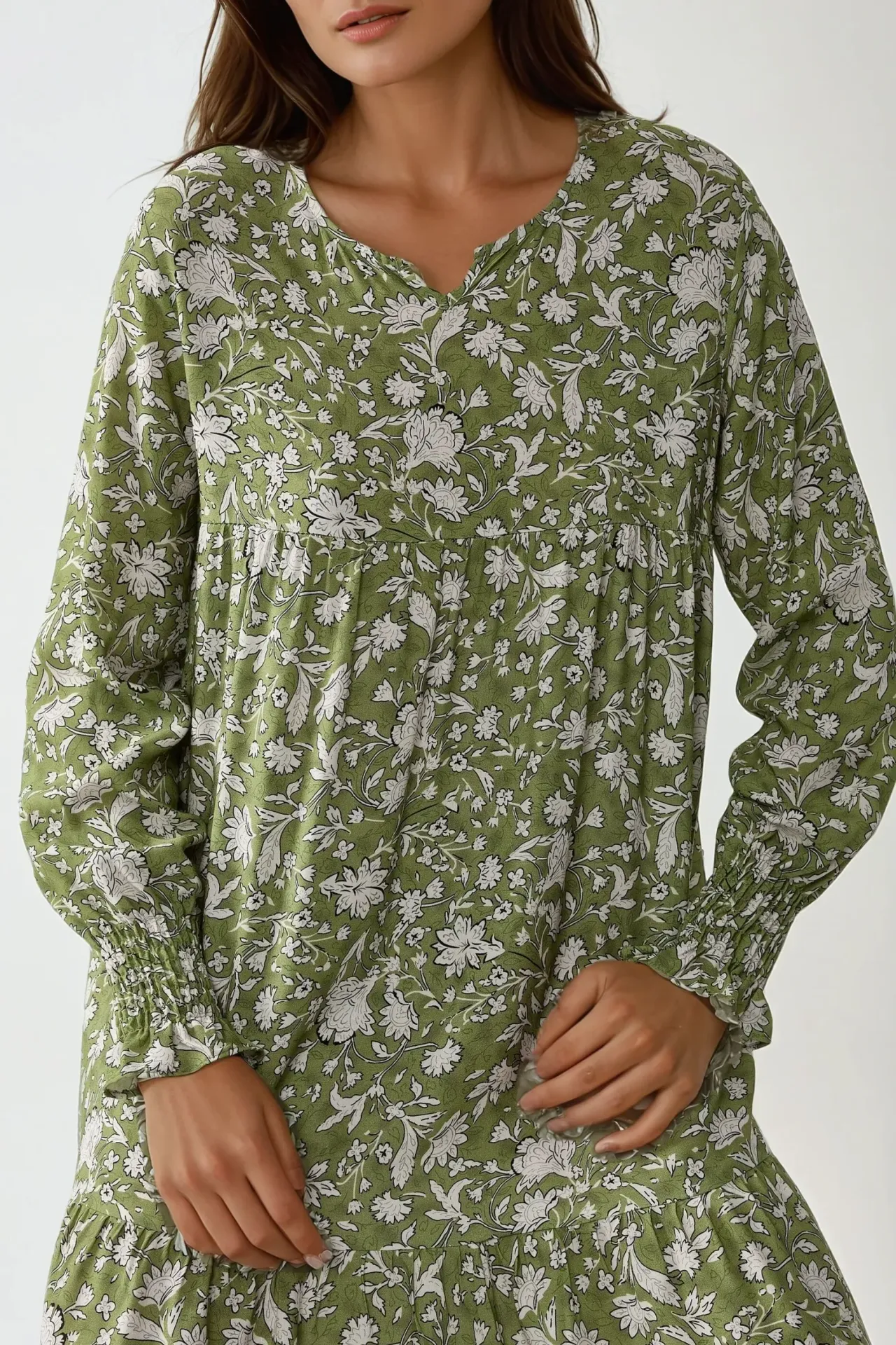 Printed Viscose Maxi Dress with Crew Neck
