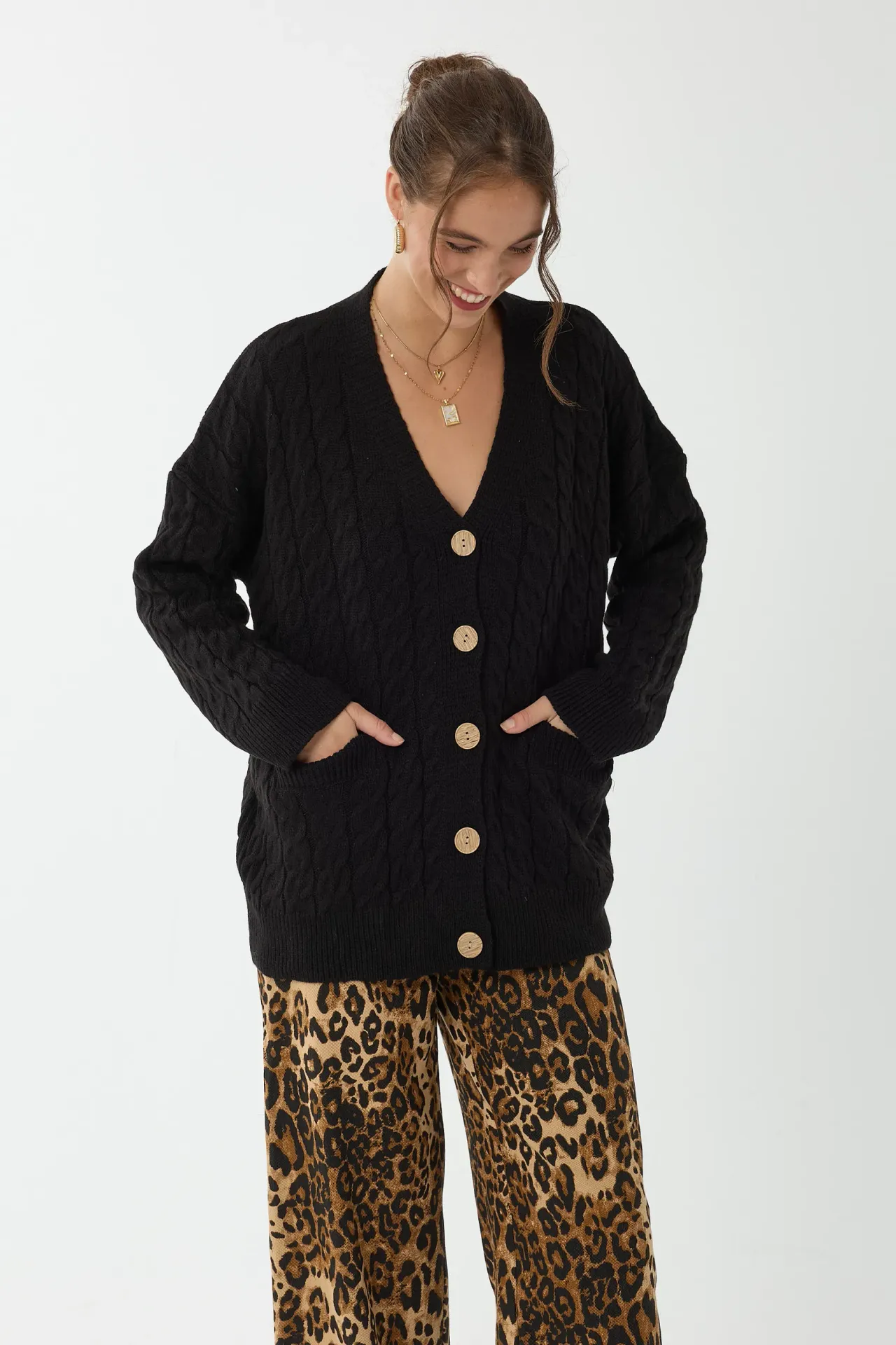Oversized Knitted Buttoned Cardigan