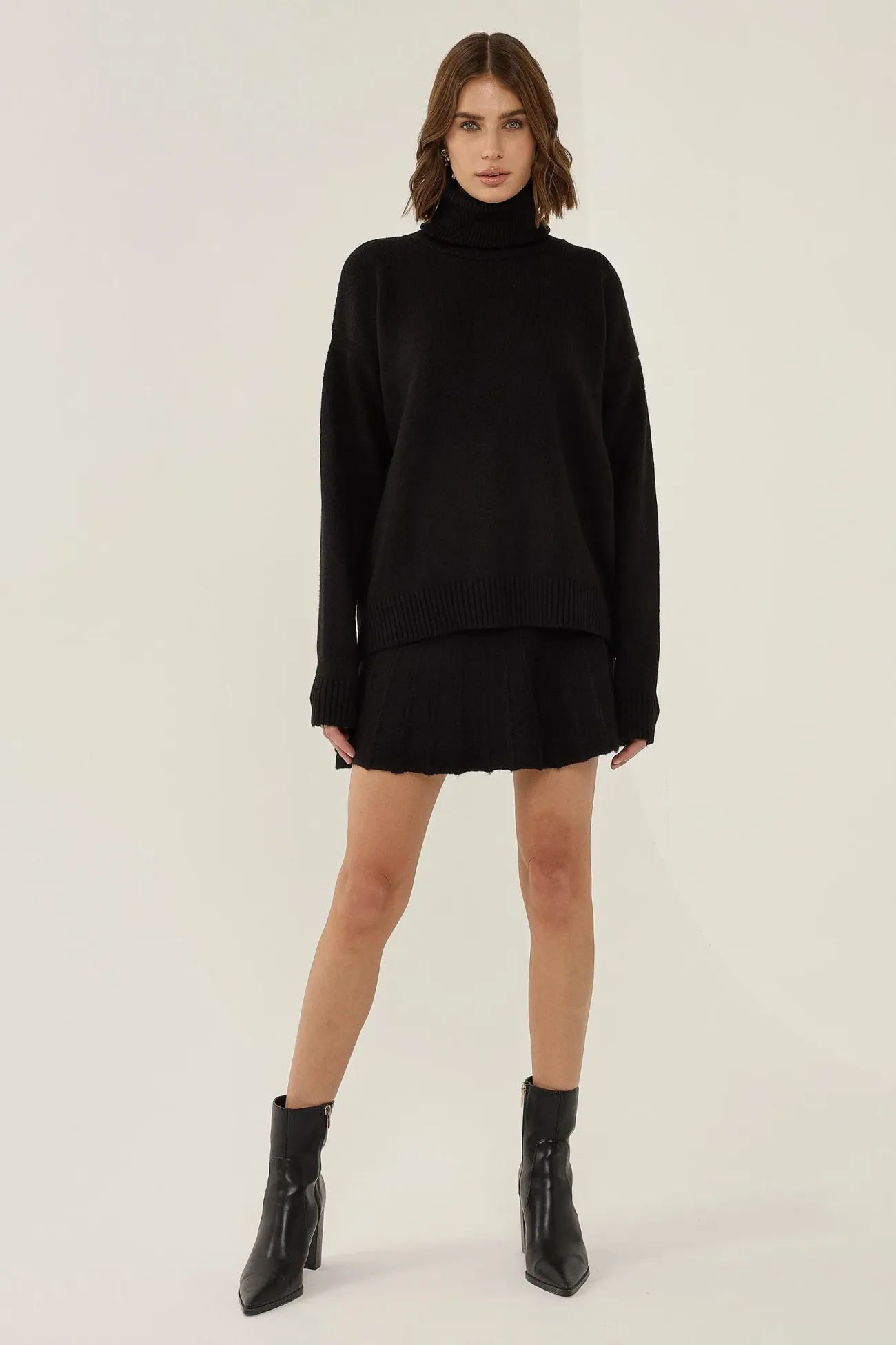 Hiccup Black Turtleneck Sweater Mini Skirt Co ord Set Women