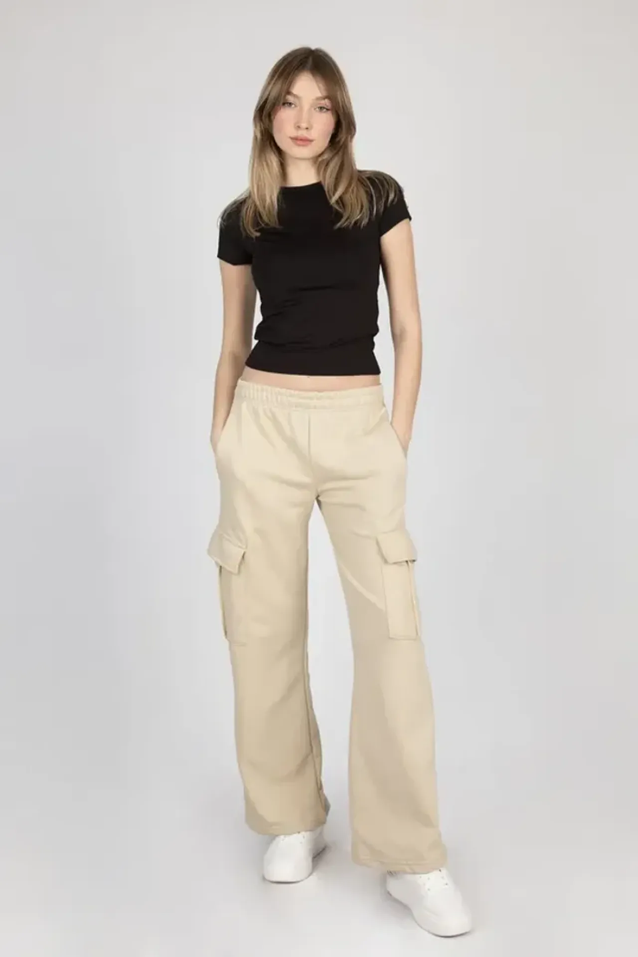 Mid Rise Elastic Waist Cargo Joggers