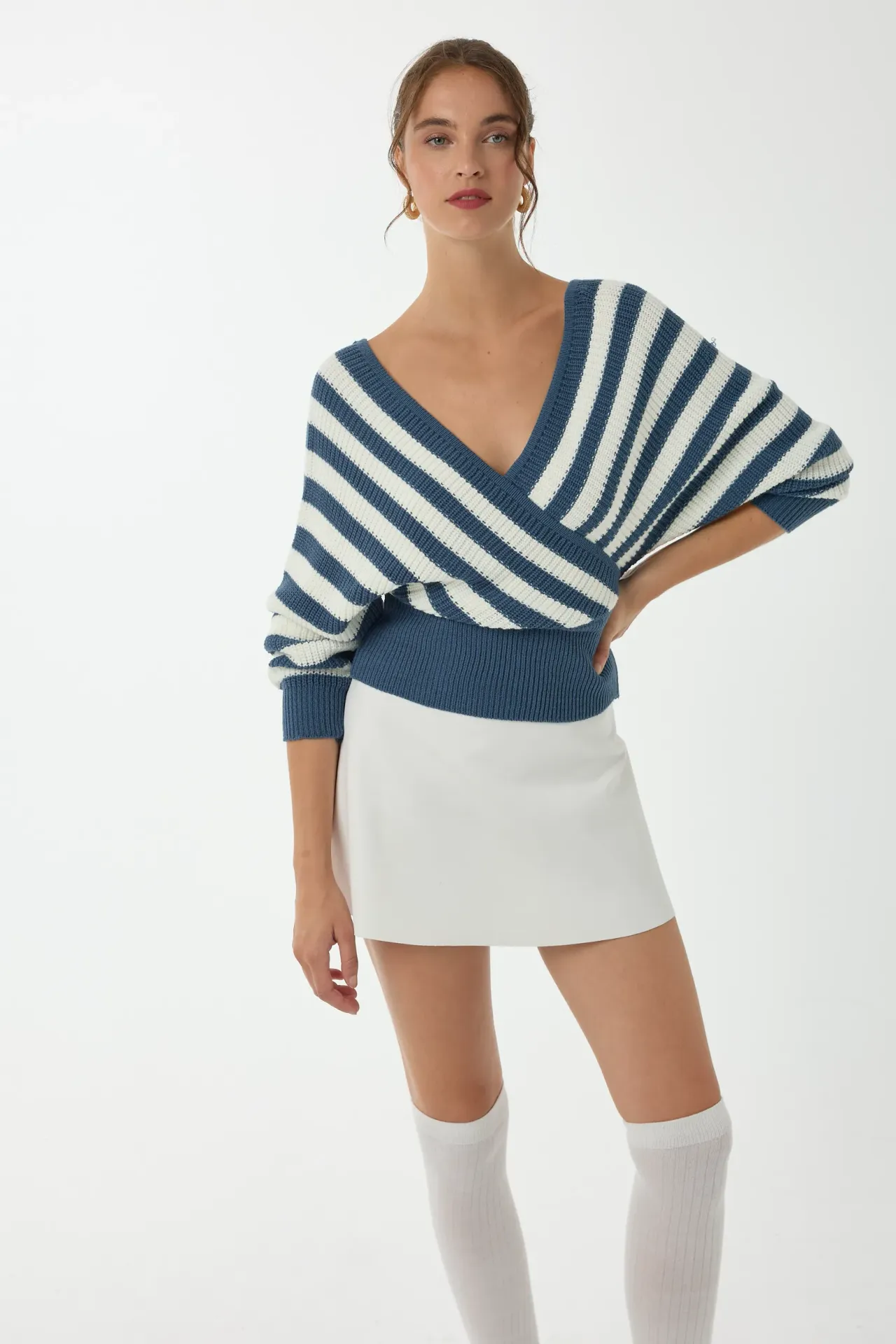 Striped Cross Neck Sweater