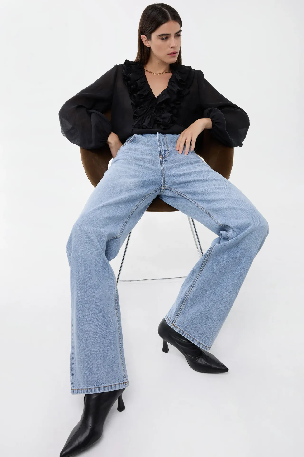 High-Waist Straight-Leg Washed Pants