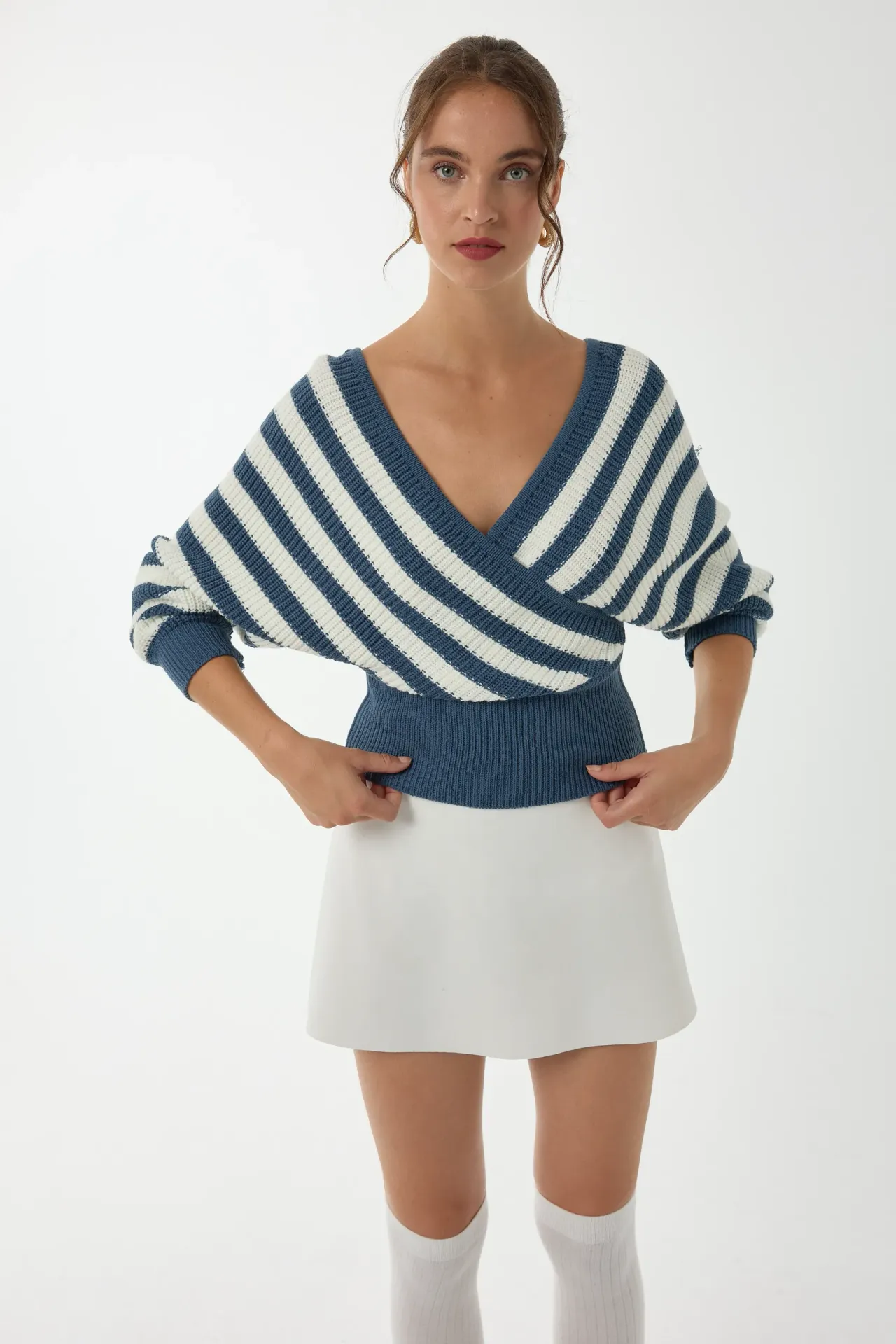 Striped Cross Neck Sweater