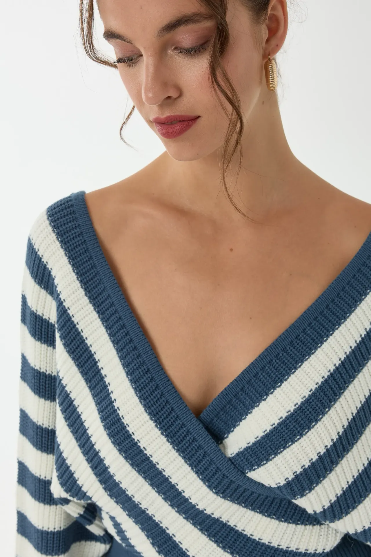 Striped Cross Neck Sweater