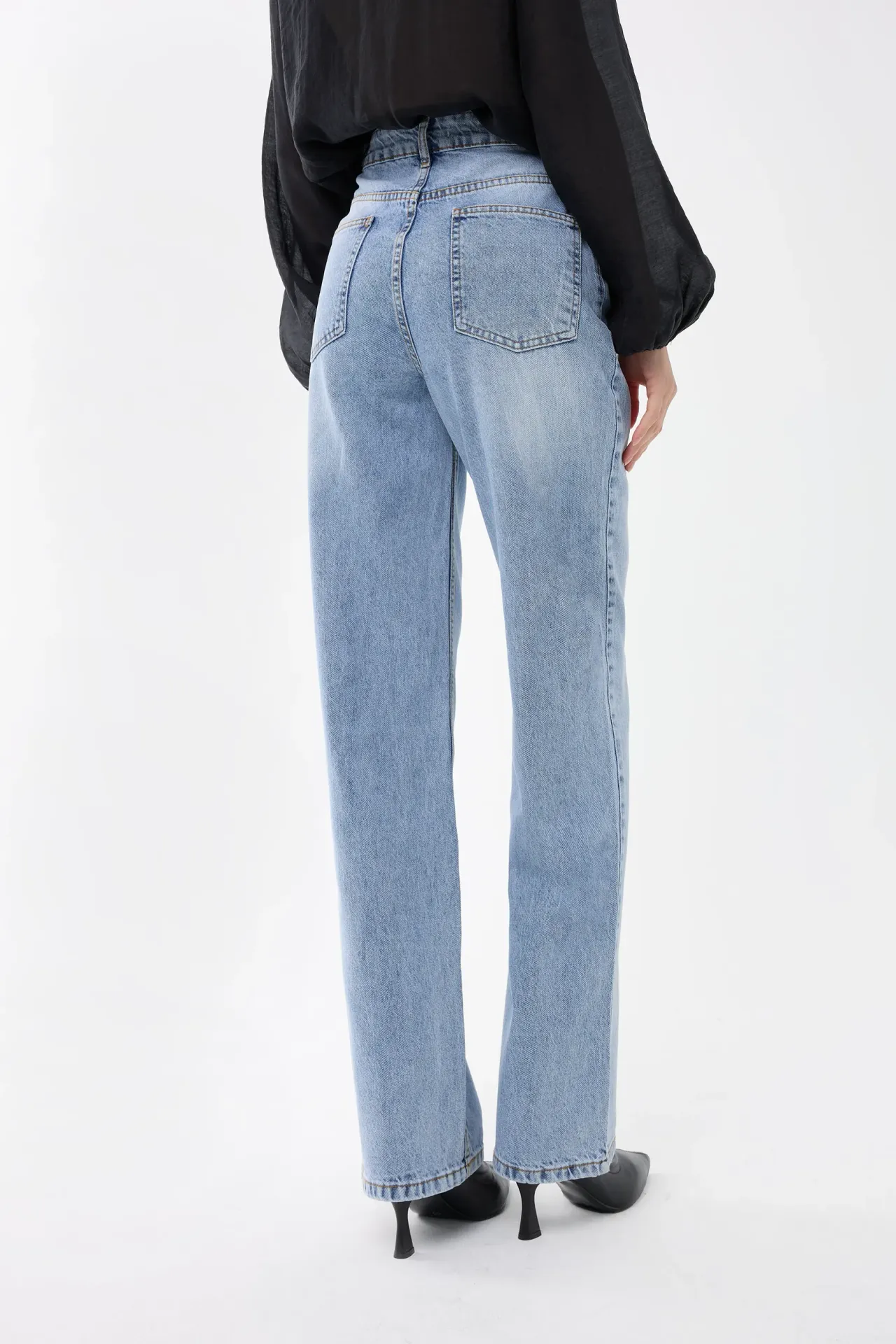 High-Waist Straight-Leg Washed Pants